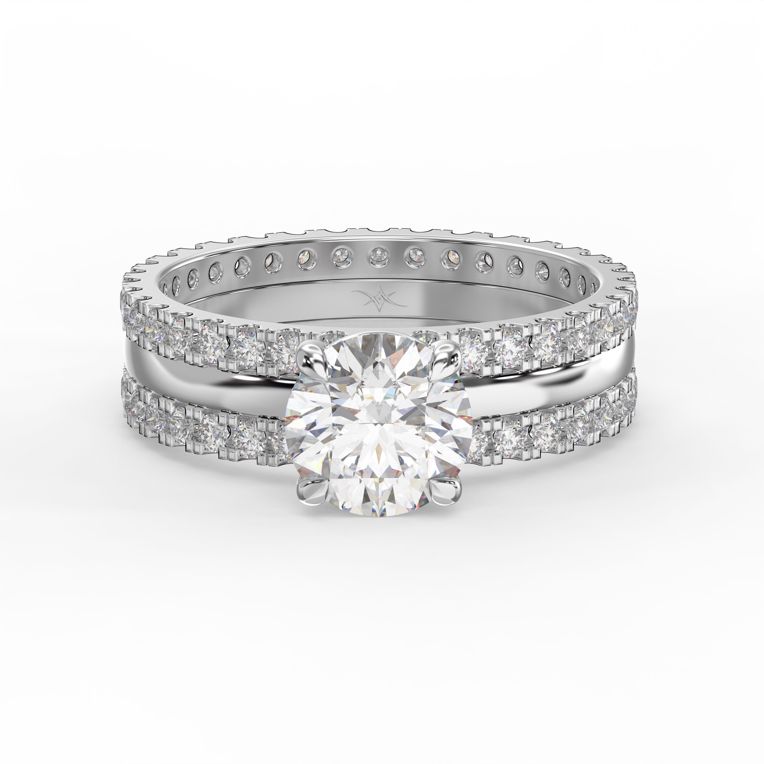 Round Brilliant Side Stone Ring – Double Pave Eternity Ring  | Choose Lab- Grown & Natural