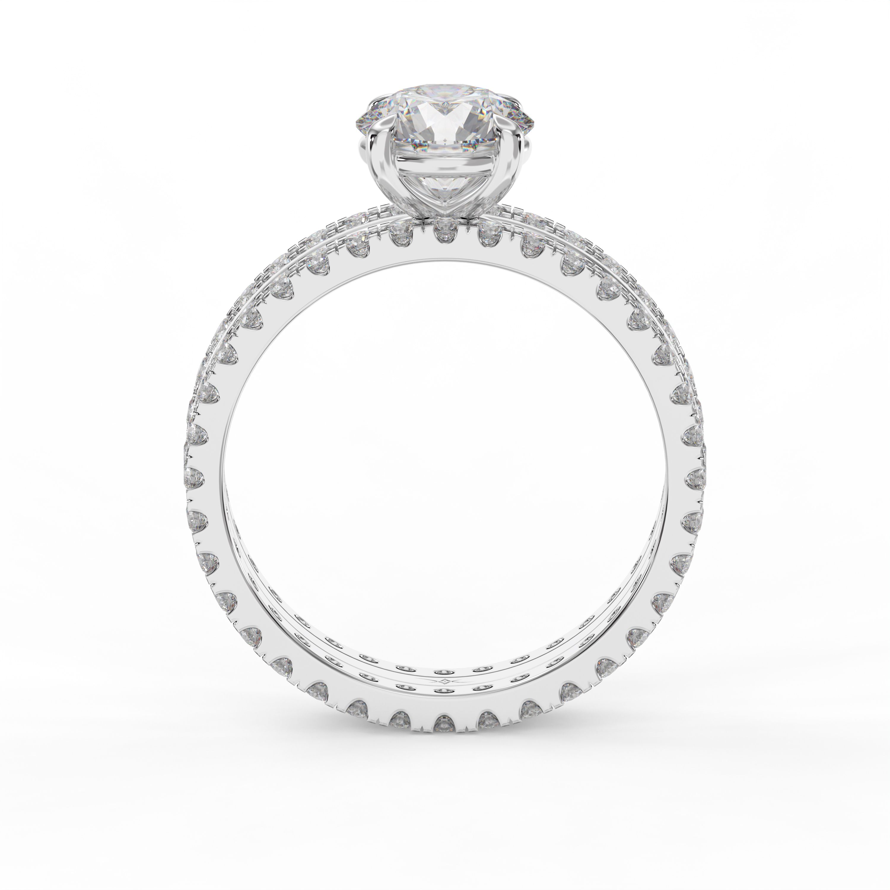Round Brilliant Side Stone Ring – Double Pave Eternity Ring  | Choose Lab- Grown & Natural