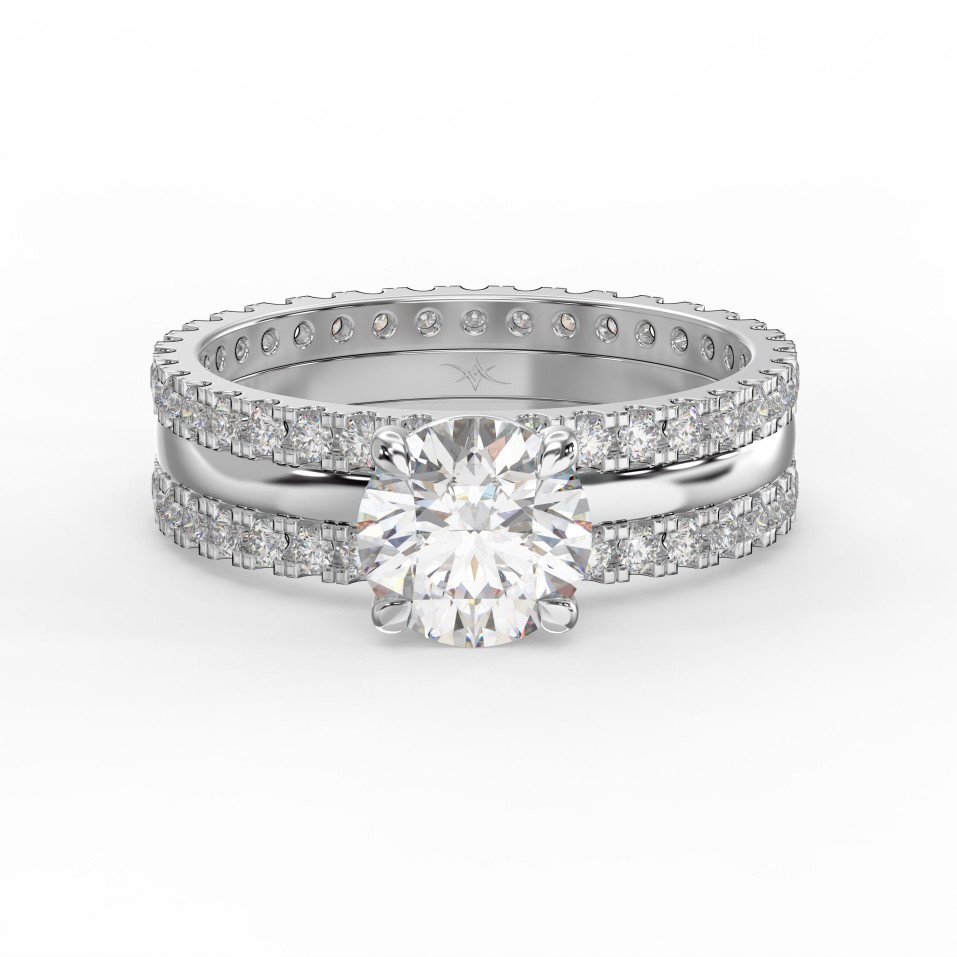 Round Brilliant Side Stone Ring – Double Pave Eternity Ring  | Choose Lab- Grown & Natural