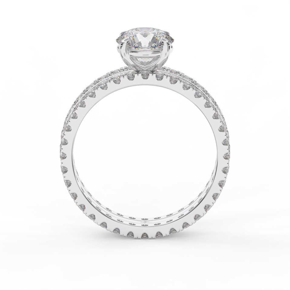 Round Brilliant Side Stone Ring – Double Pave Eternity Ring  | Choose Lab- Grown & Natural