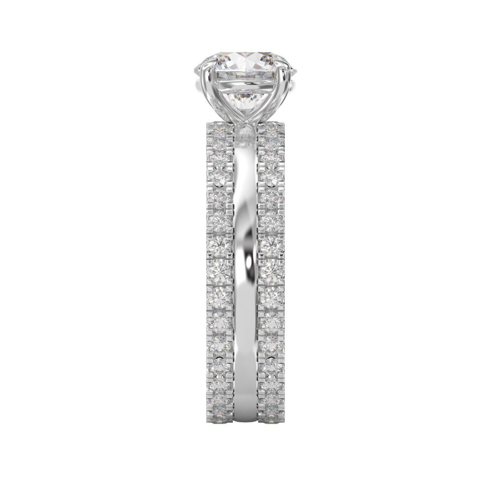 Round Brilliant Side Stone Ring – Double Pave Eternity Ring  | Choose Lab- Grown & Natural
