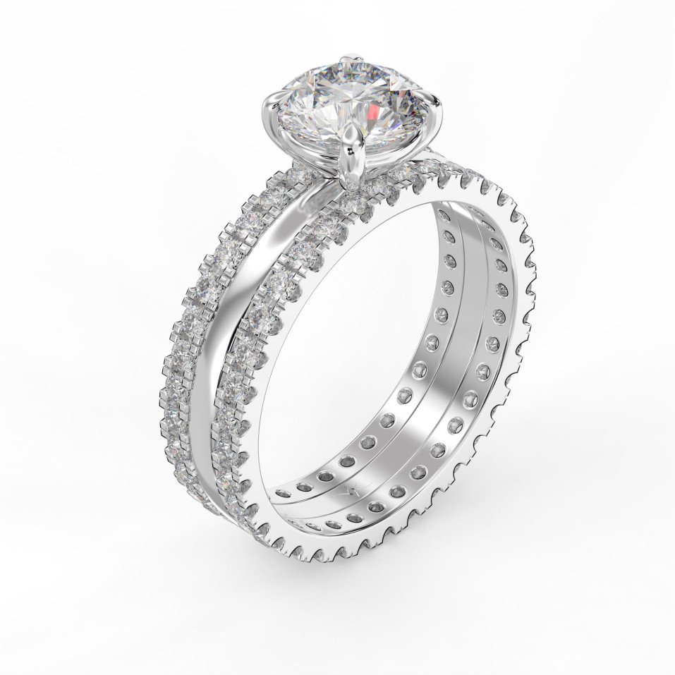Round Brilliant Side Stone Ring – Double Pave Eternity Ring  | Choose Lab- Grown & Natural