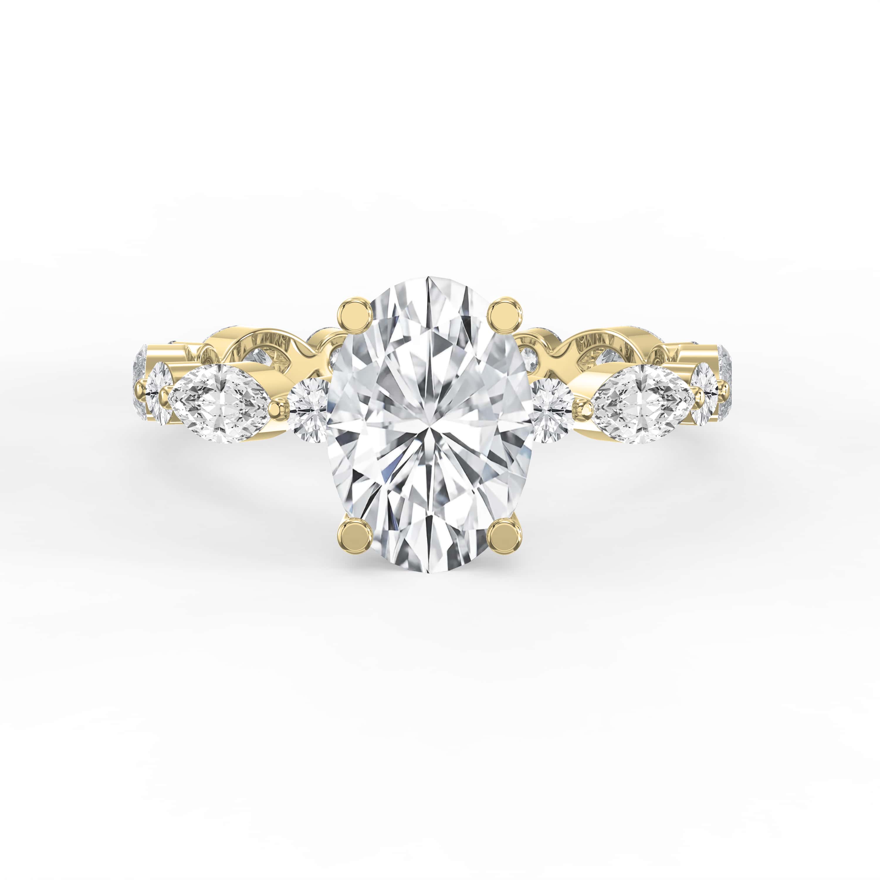 Classic 4-Prong Engagement Ring Marquise & Round Diamond Band | Choose Lab-Grown or Natural Center Stone