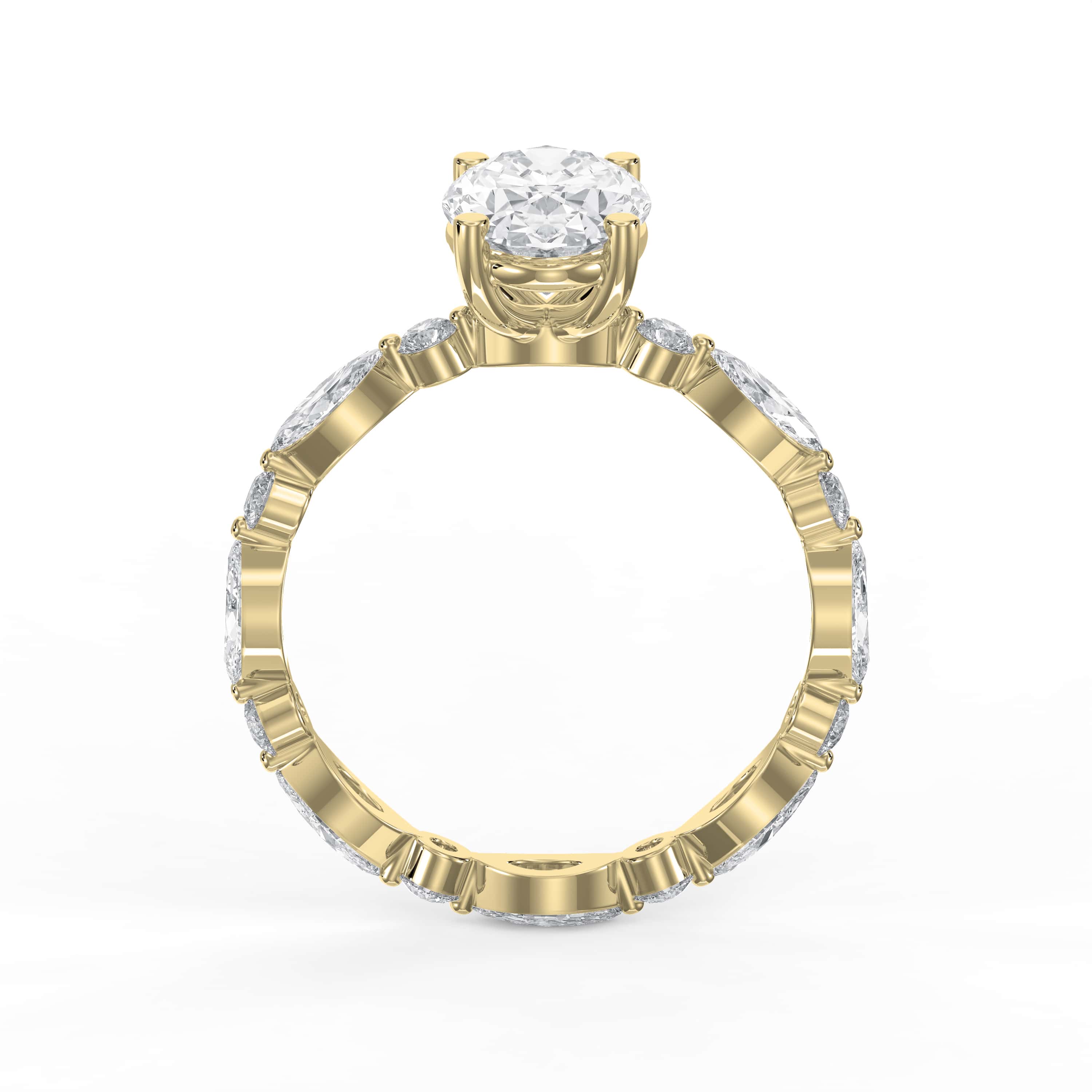 Classic 4-Prong Engagement Ring Marquise & Round Diamond Band | Choose Lab-Grown or Natural Center Stone
