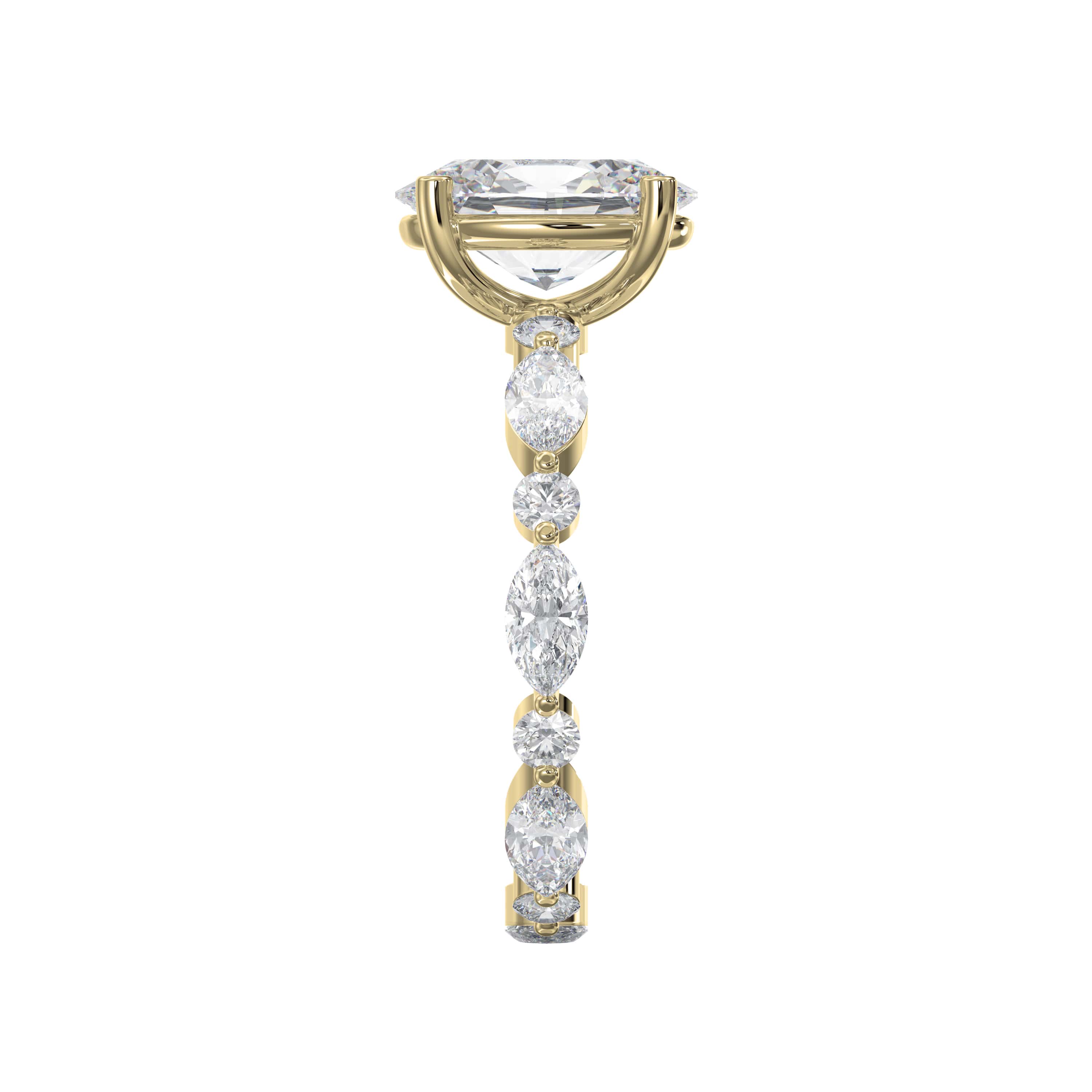 Classic 4-Prong Engagement Ring Marquise & Round Diamond Band | Choose Lab-Grown or Natural Center Stone