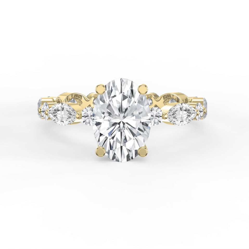 Classic 4-Prong Engagement Ring Marquise & Round Diamond Band | Choose Lab-Grown or Natural Center Stone