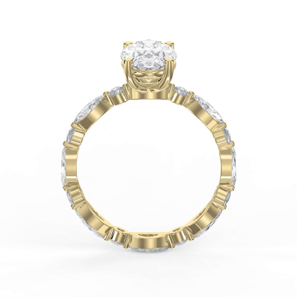 Classic 4-Prong Engagement Ring Marquise & Round Diamond Band | Choose Lab-Grown or Natural Center Stone