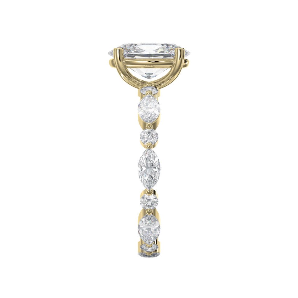 Classic 4-Prong Engagement Ring Marquise & Round Diamond Band | Choose Lab-Grown or Natural Center Stone