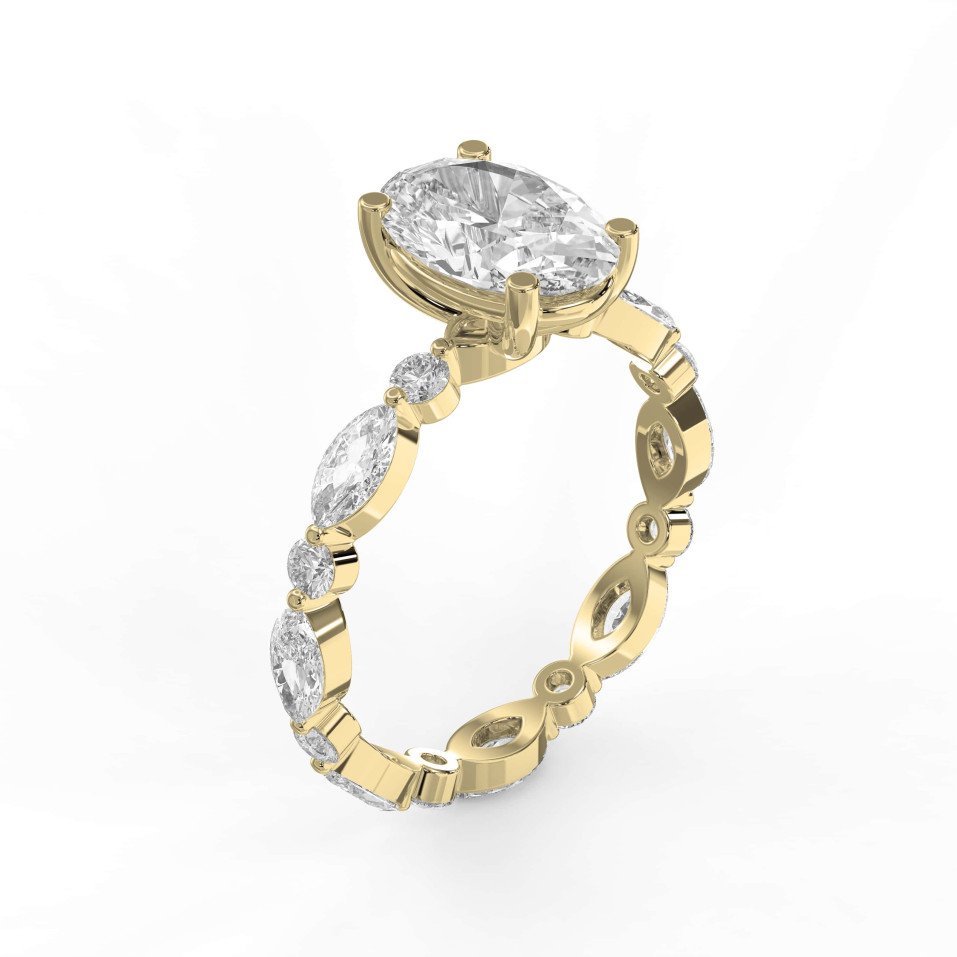 Classic 4-Prong Engagement Ring Marquise & Round Diamond Band | Choose Lab-Grown or Natural Center Stone