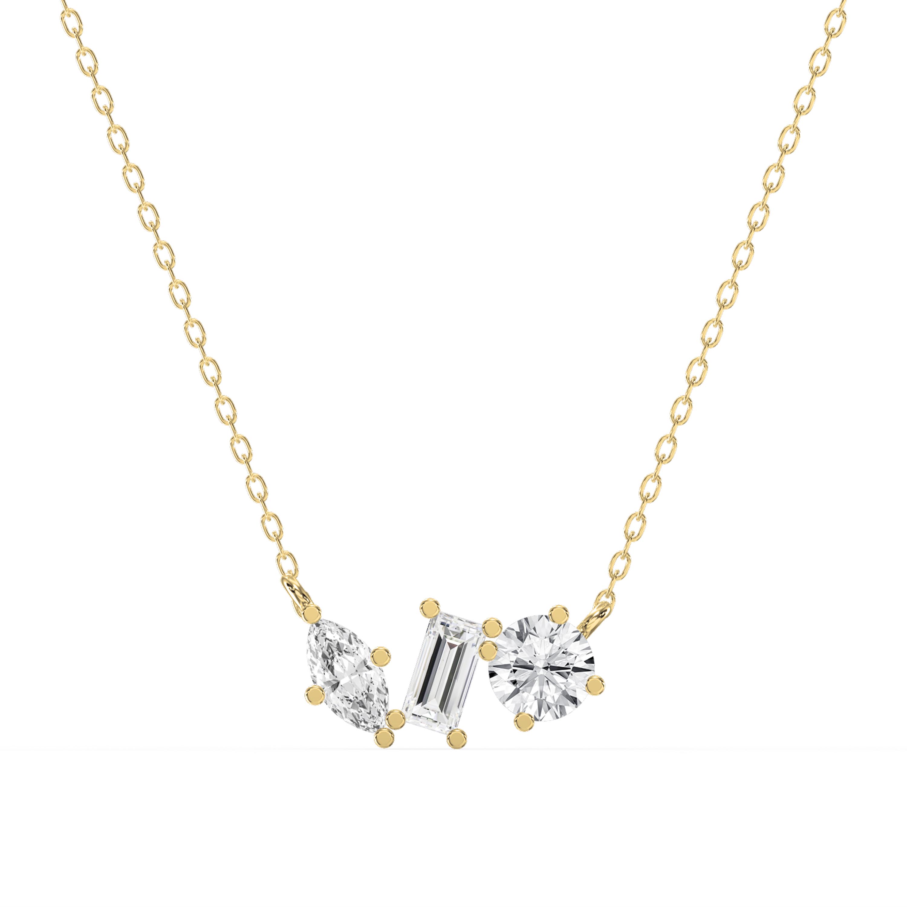 Three Stone Diamond Necklace – Marquise, Emerald & Round Cut Pendant Jewelry | Lab-Grown & Natural Diamonds