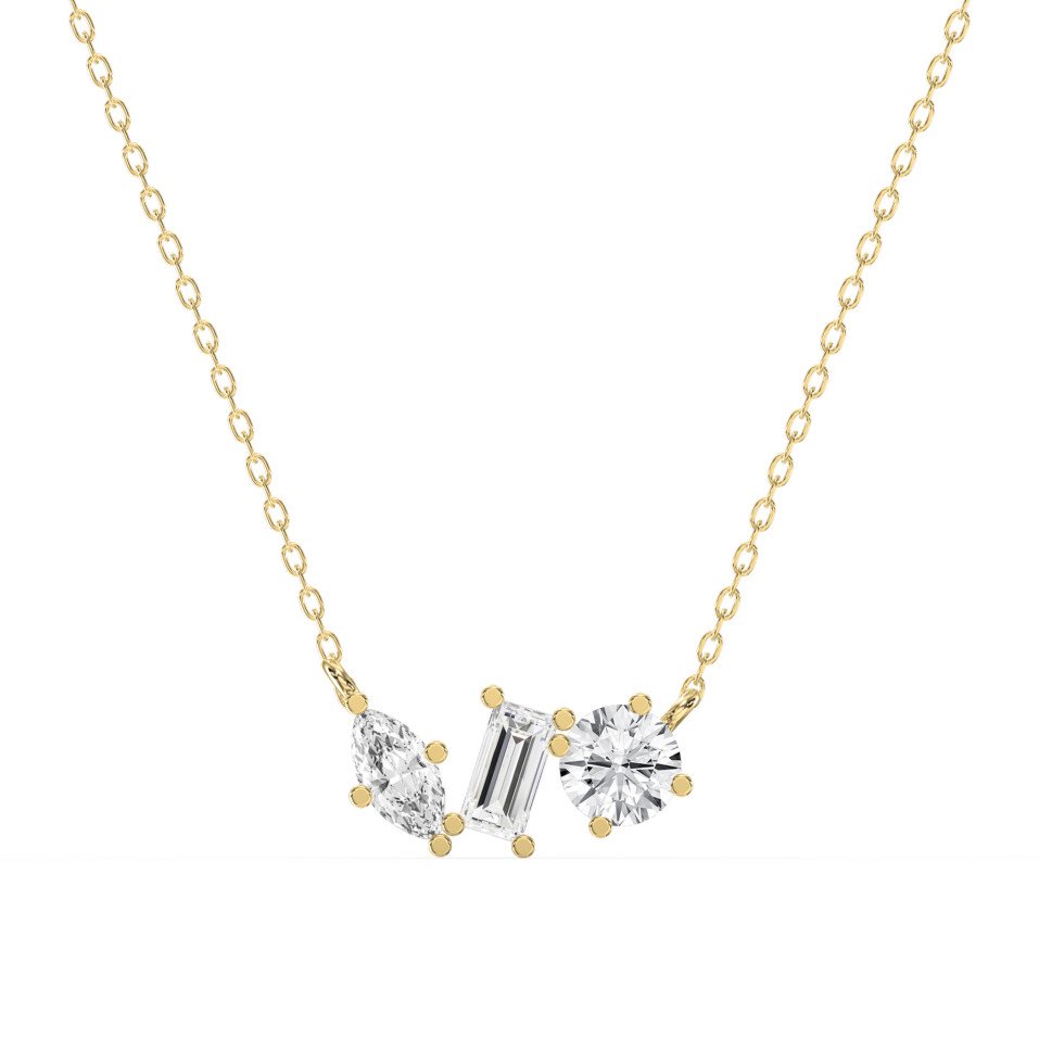 Three Stone Diamond Necklace – Marquise, Emerald & Round Cut Pendant Jewelry | Lab-Grown & Natural Diamonds
