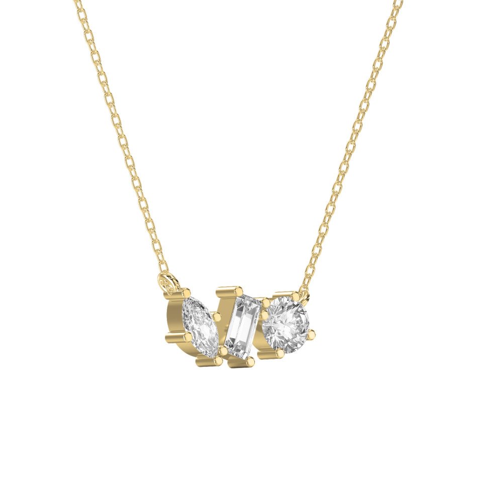 Three Stone Diamond Necklace – Marquise, Emerald & Round Cut Pendant Jewelry | Lab-Grown & Natural Diamonds