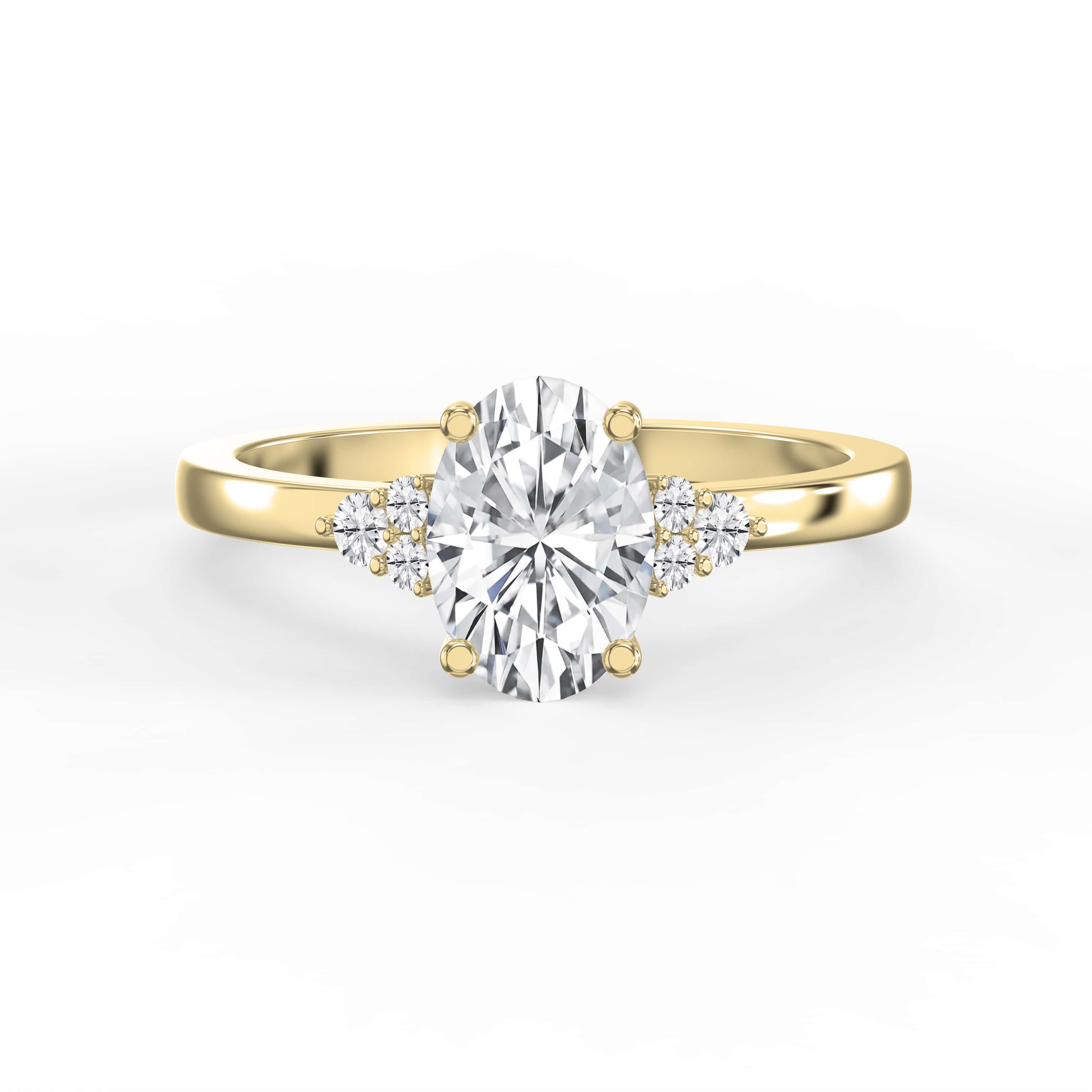 Floral Cluster Diamond Engagement Ring Featuring a Large Center Diamond & Starburst Side Clusters