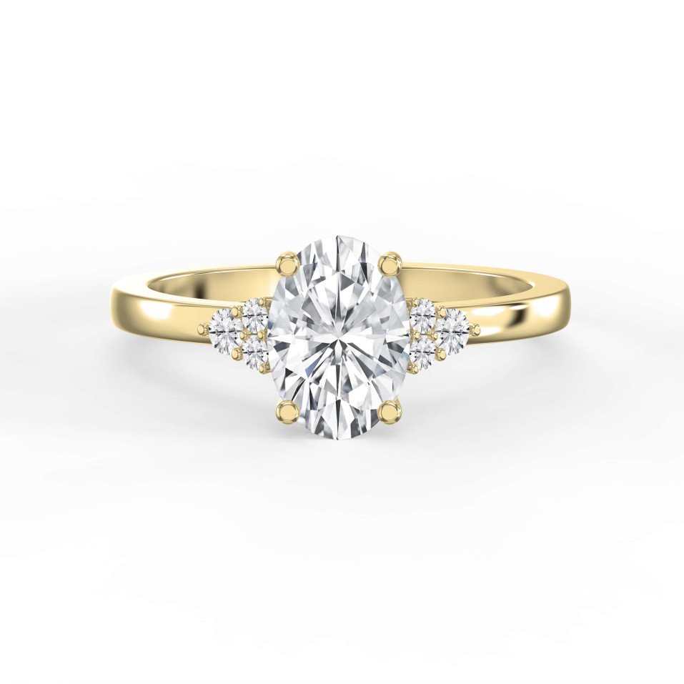 Floral Cluster Diamond Engagement Ring Featuring a Large Center Diamond & Starburst Side Clusters