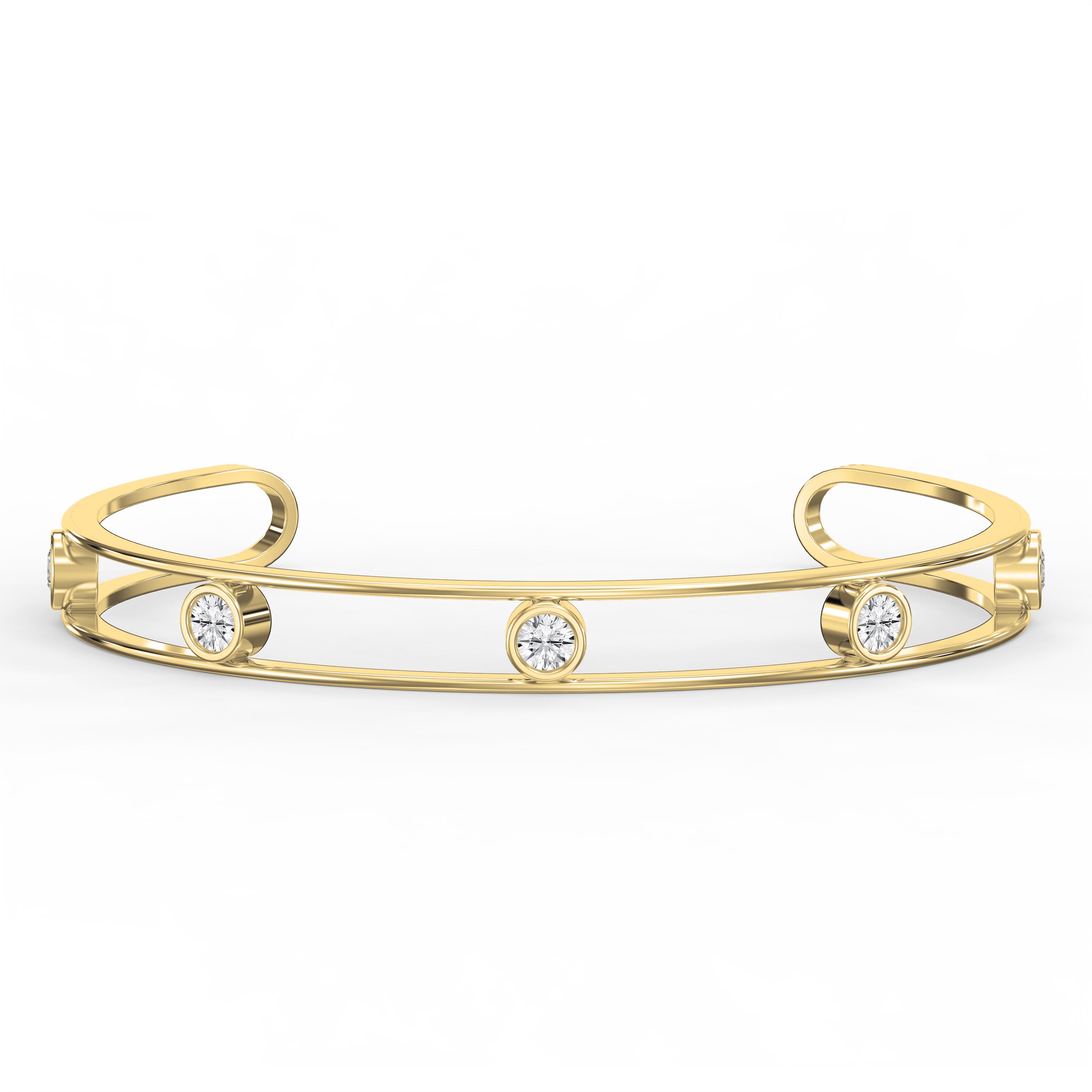 Minimalist Cuff Bracelet with Bezel Set Round Diamonds | Choose Lab - Grown & natural