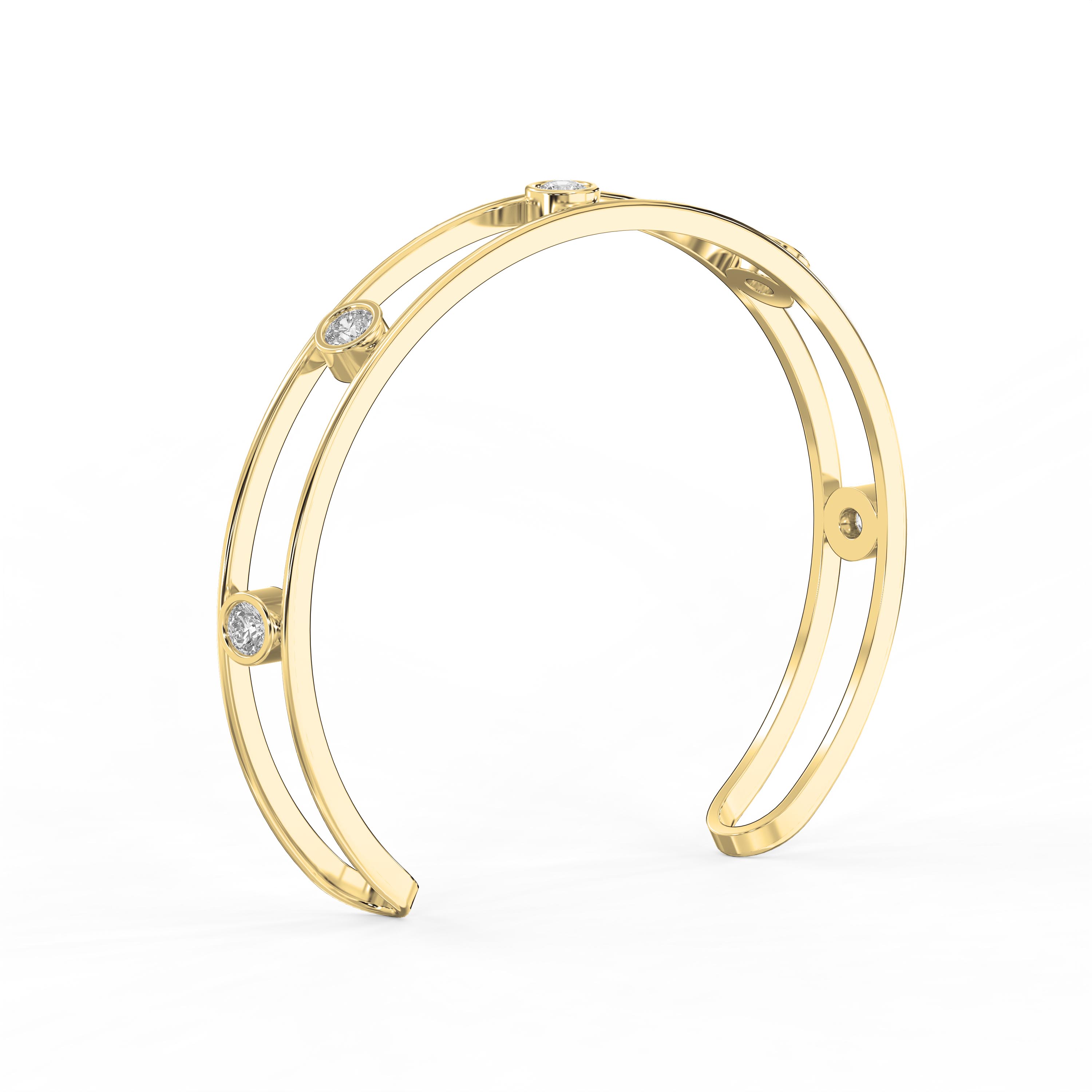 Minimalist Cuff Bracelet with Bezel Set Round Diamonds | Choose Lab - Grown & natural