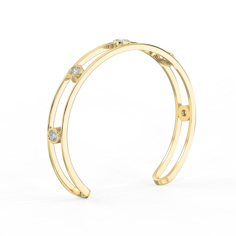 Minimalist Cuff Bracelet with Bezel Set Round Diamonds | Choose Lab - Grown & natural