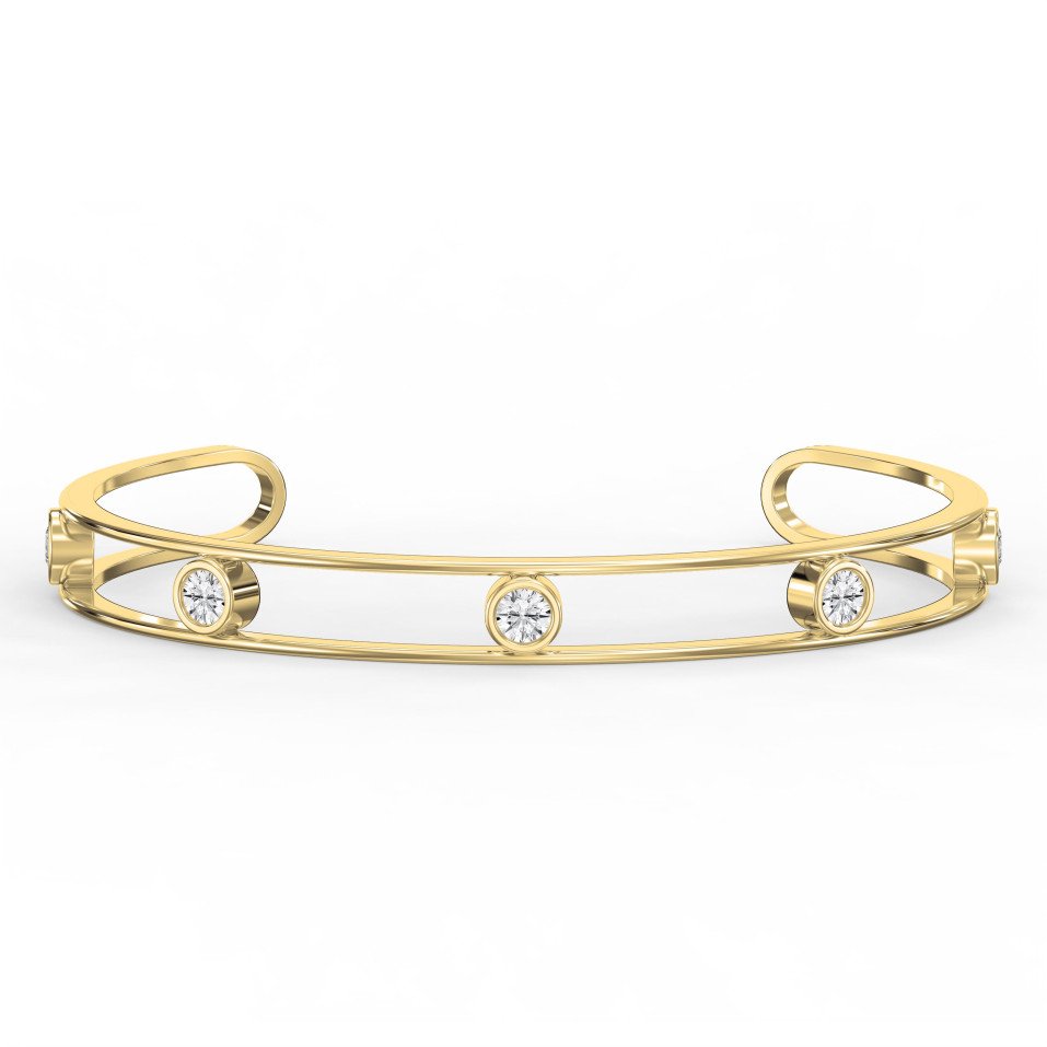 Minimalist Cuff Bracelet with Bezel Set Round Diamonds | Choose Lab - Grown & natural