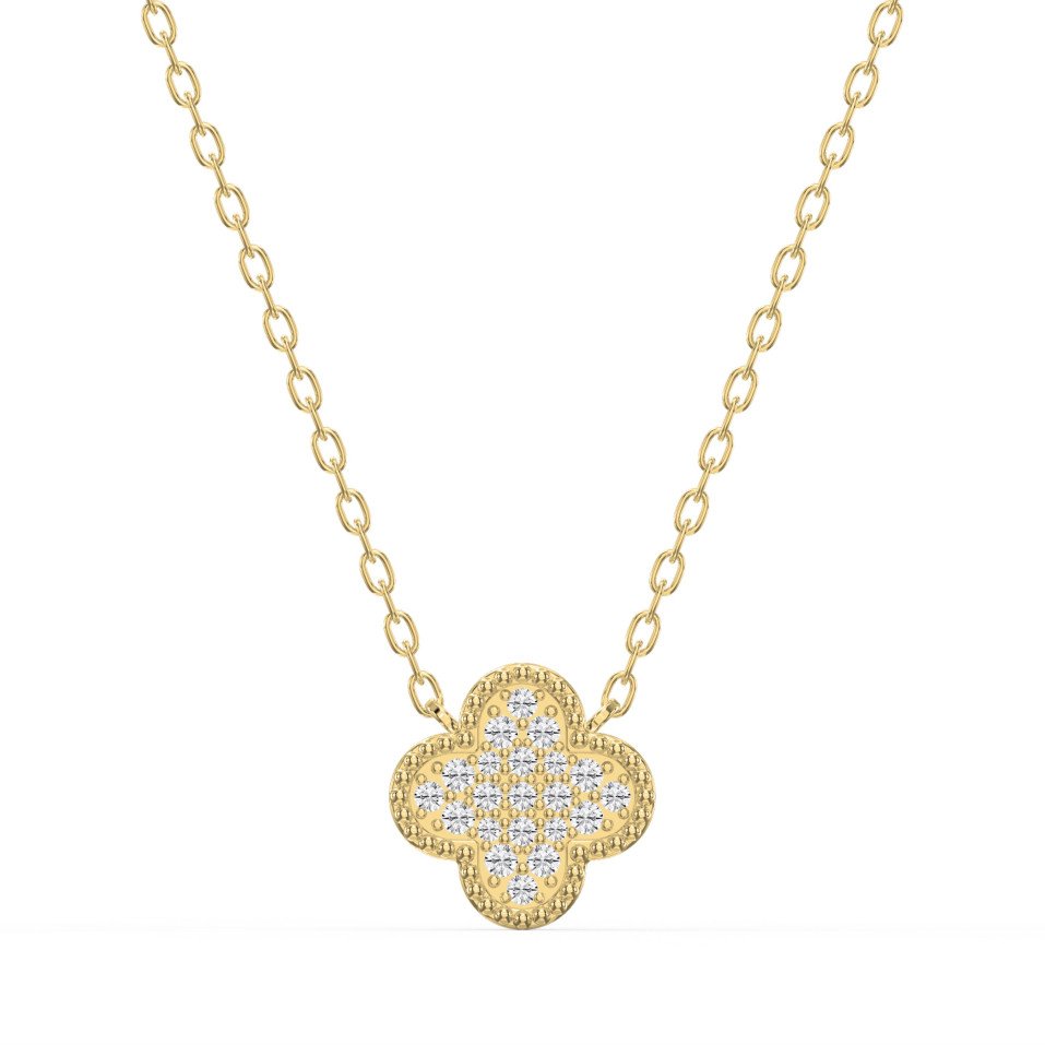 Clover Diamond Heritage Necklace – Pavé Quatrefoil Charm Jewelry | Lab-Grown & Natural Diamonds