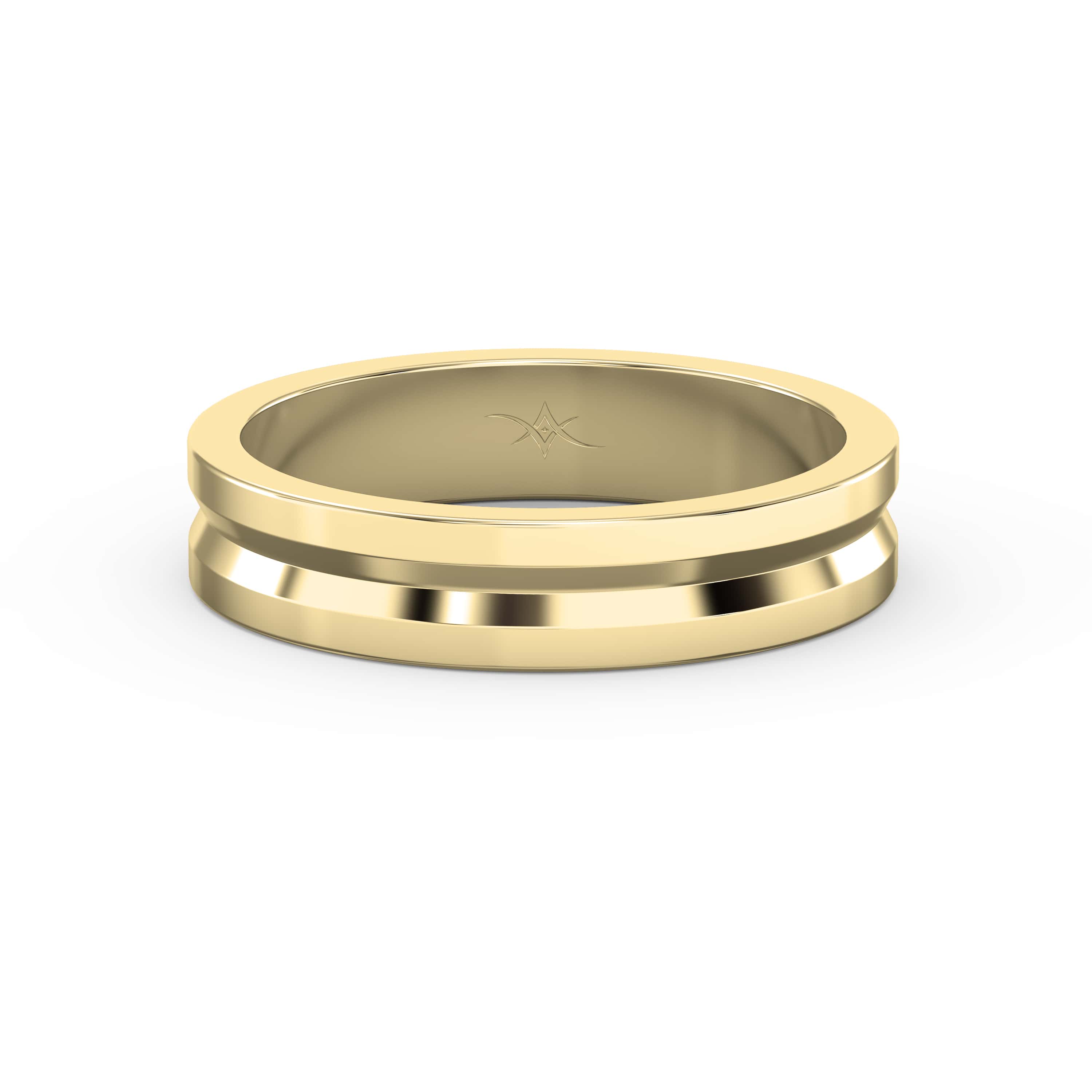 Bullnose Groove Pattern Flat Wedding Ring Bold Lines, Timeless Strength — A Gold Engagement Band for Men