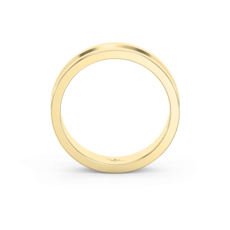 Bullnose Groove Pattern Flat Wedding Ring Bold Lines, Timeless Strength — A Gold Engagement Band for Men