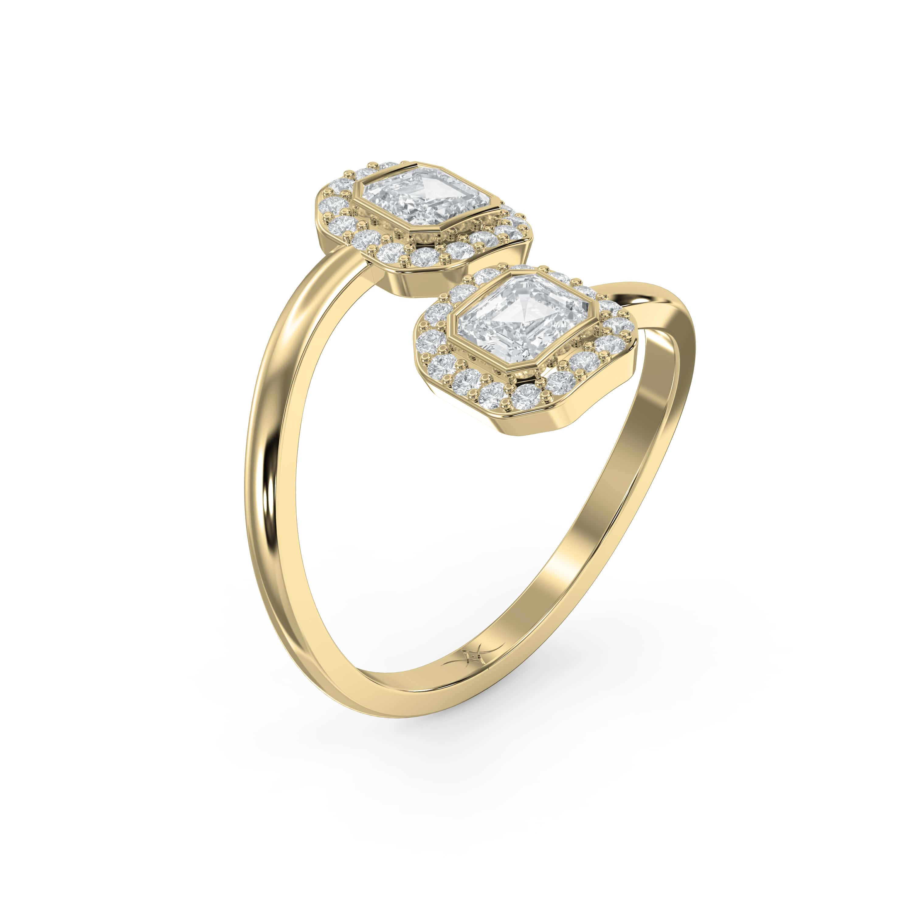 Two Stone Asscher Shape Fashion Ring
