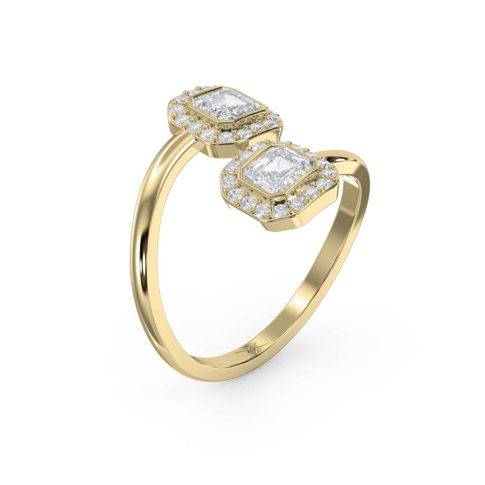 Two Stone Asscher Shape Fashion Ring