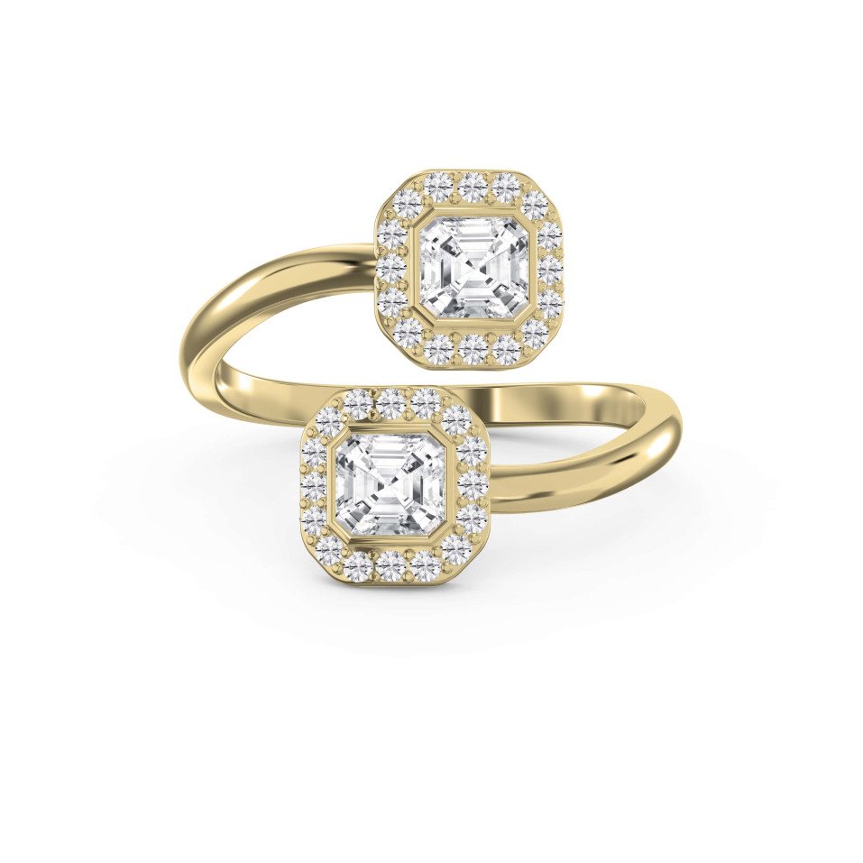Two Stone Asscher Shape Fashion Ring