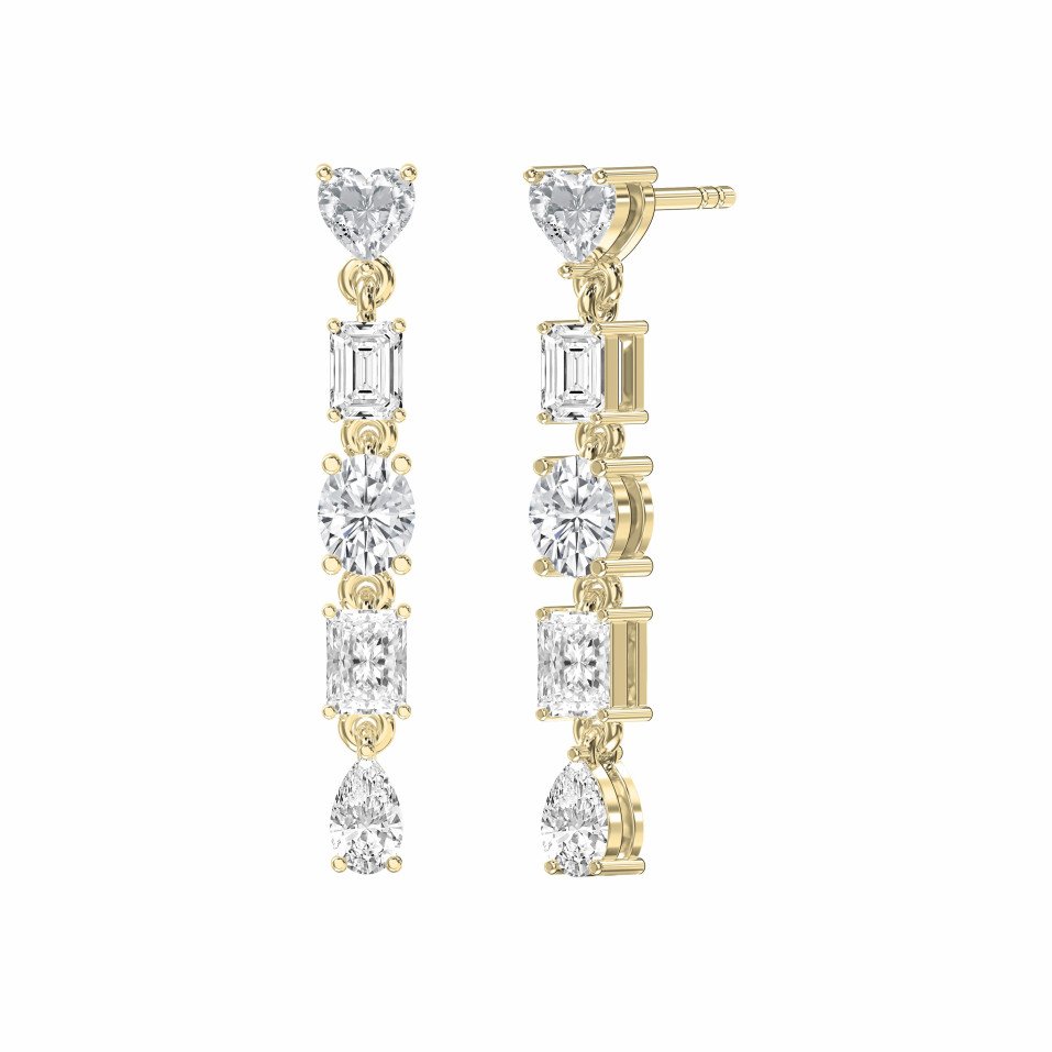 Multi-Shape Drop & Dangle Earrings – Emerald, Radiant, Pear, Oval & Heart Lab-Grown Diamonds