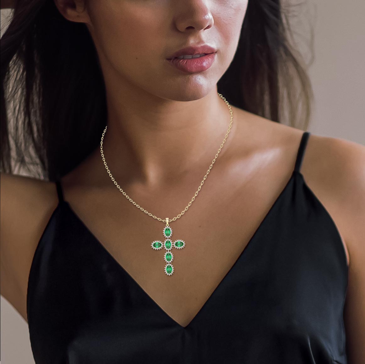 Sterling Genuine, Created or Simulated Gemstone Oval-Cut Cross Pendant Necklace with White Topaz Accents – Valam Design