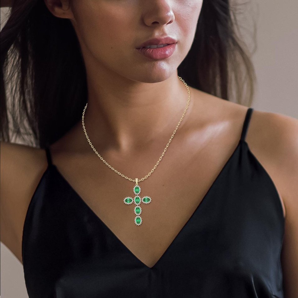 Sterling Genuine, Created or Simulated Gemstone Oval-Cut Cross Pendant Necklace with White Topaz Accents – Valam Design