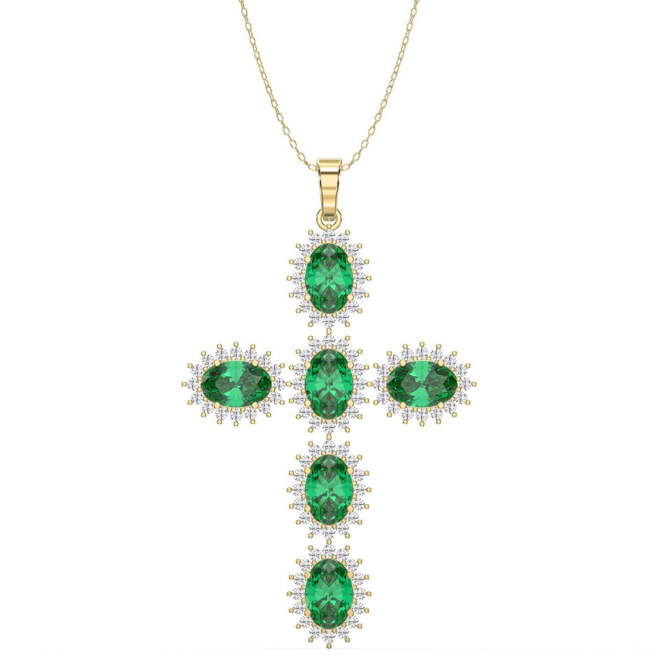 Sterling Genuine, Created or Simulated Gemstone Oval-Cut Cross Pendant Necklace with White Topaz Accents – Valam Design