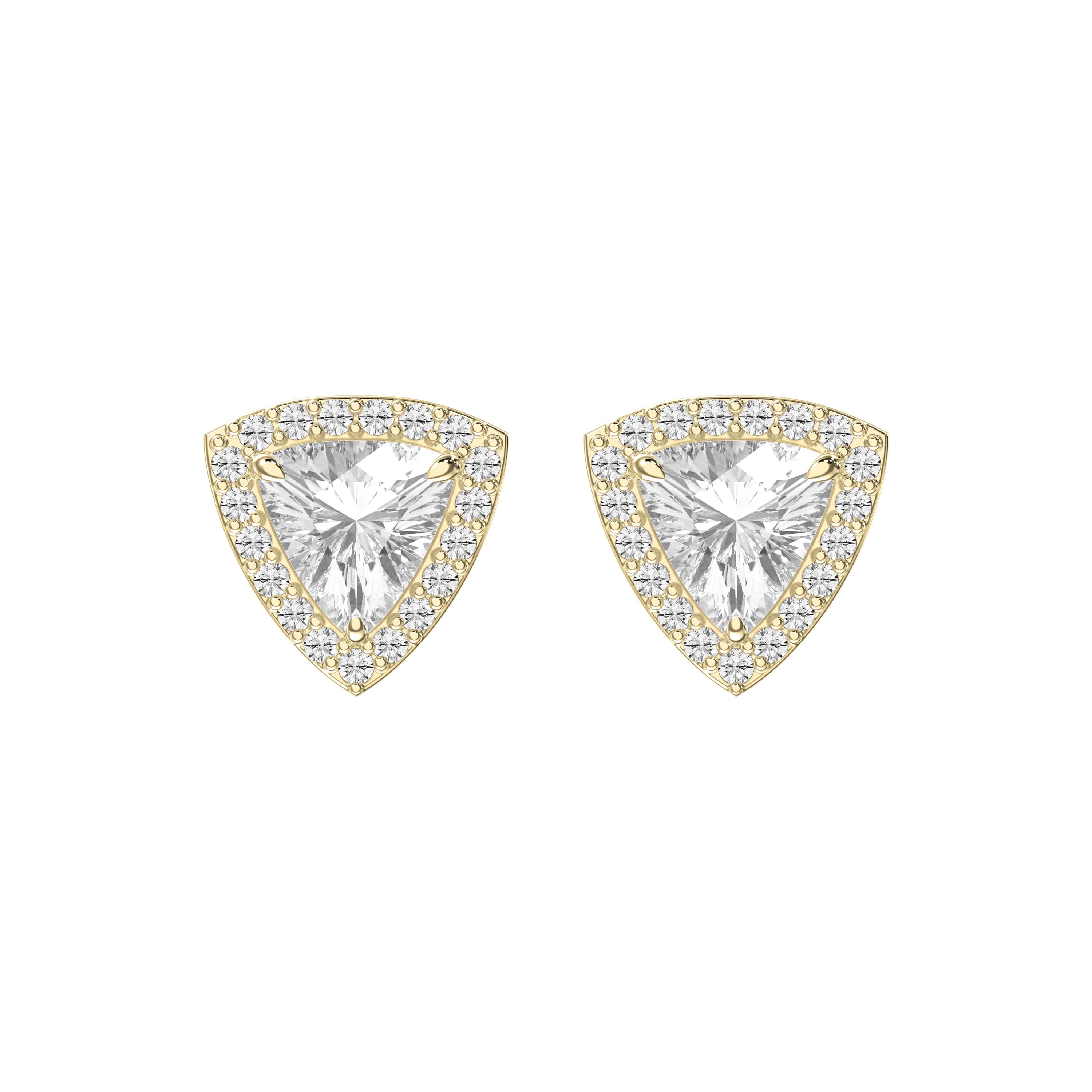 Trillion Cut Diamond Halo Stud Earrings – Triangle Solitaire with Round Brilliant Accent Diamonds | Lab-Grown
