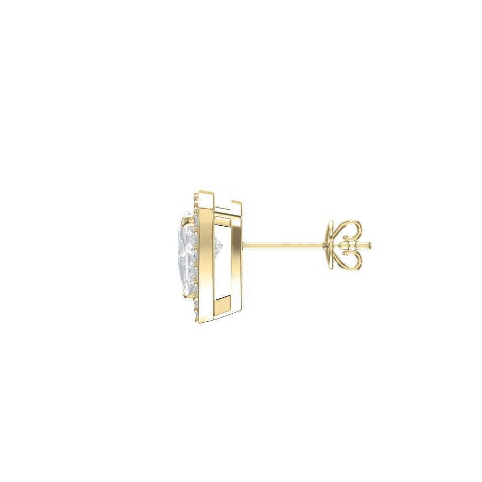 Trillion Cut Diamond Halo Stud Earrings – Triangle Solitaire with Round Brilliant Accent Diamonds | Lab-Grown
