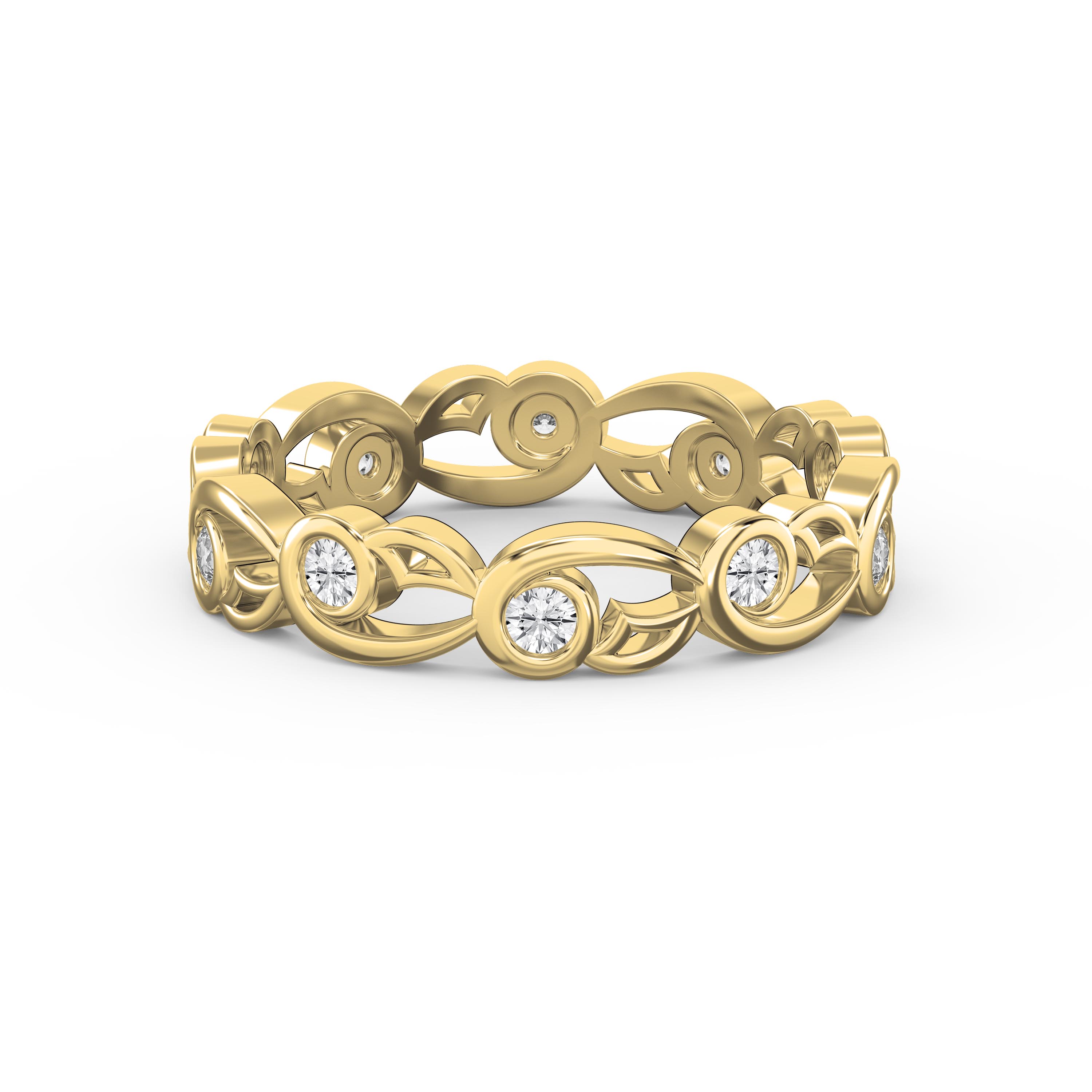 Vine Filigree Diamond Vintage Band – Artistic Bezel-Set Round Diamond Ring | Lab-Grown & Natural Diamonds
