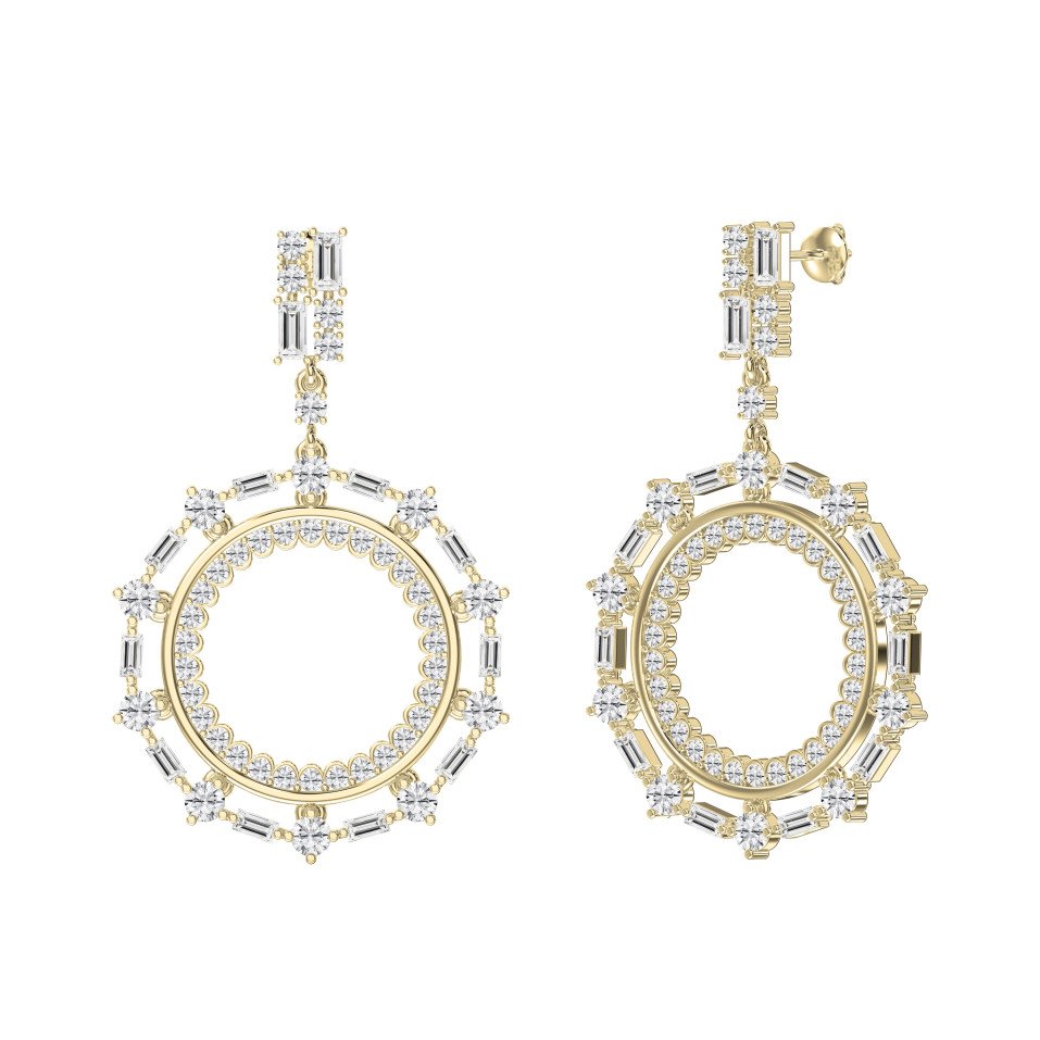 Luxury Diamond Circle Chandelier Earrings – Round & Baguette Drop Dangle Fashion Earrings