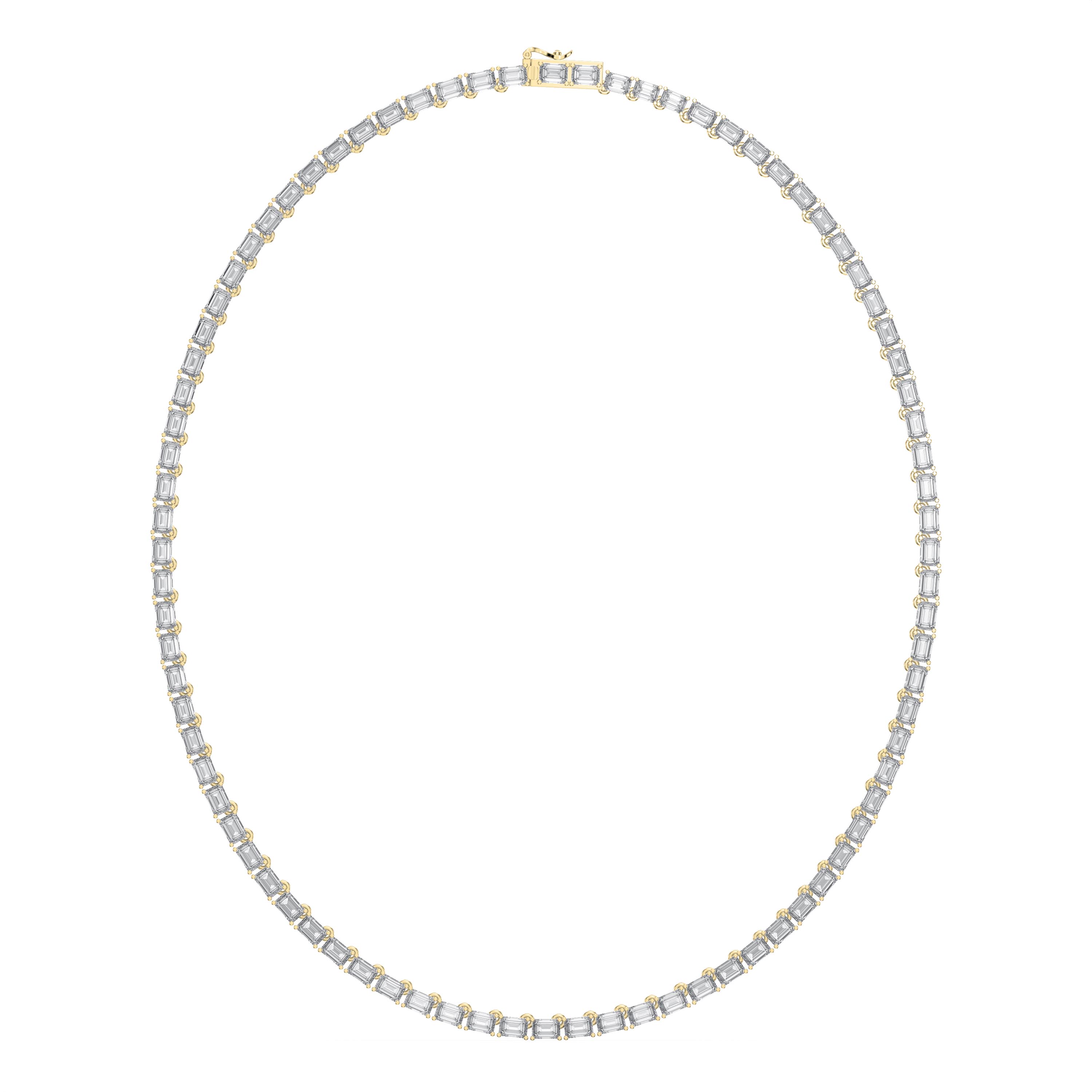 Elevate elegance with this 20.75 carat emerald cut diamond tennis necklace, crafted with 0.25 pointer diamonds in a seamless design. Available in lab-grown
