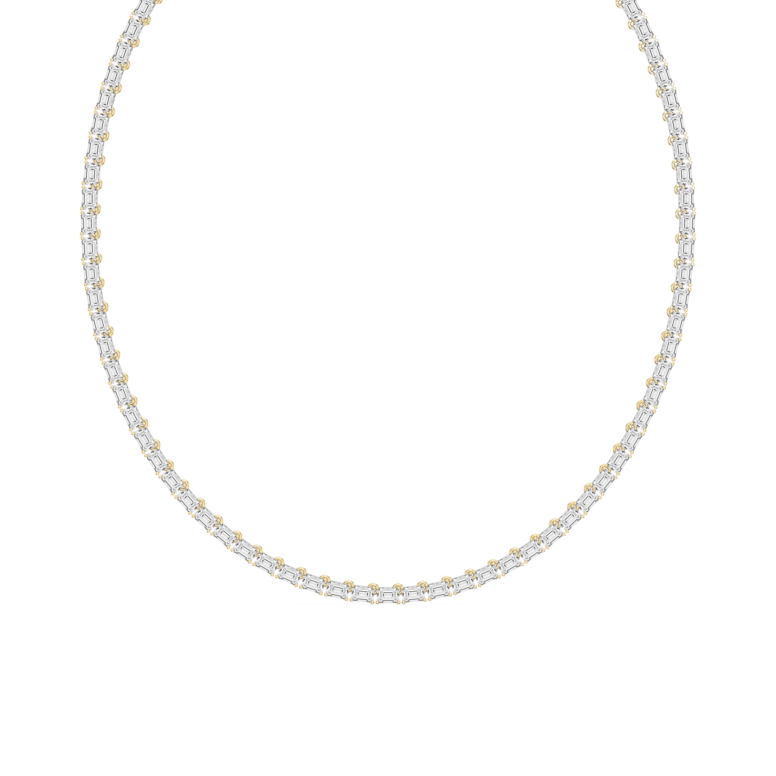 Elevate elegance with this 20.75 carat emerald cut diamond tennis necklace, crafted with 0.25 pointer diamonds in a seamless design. Available in lab-grown