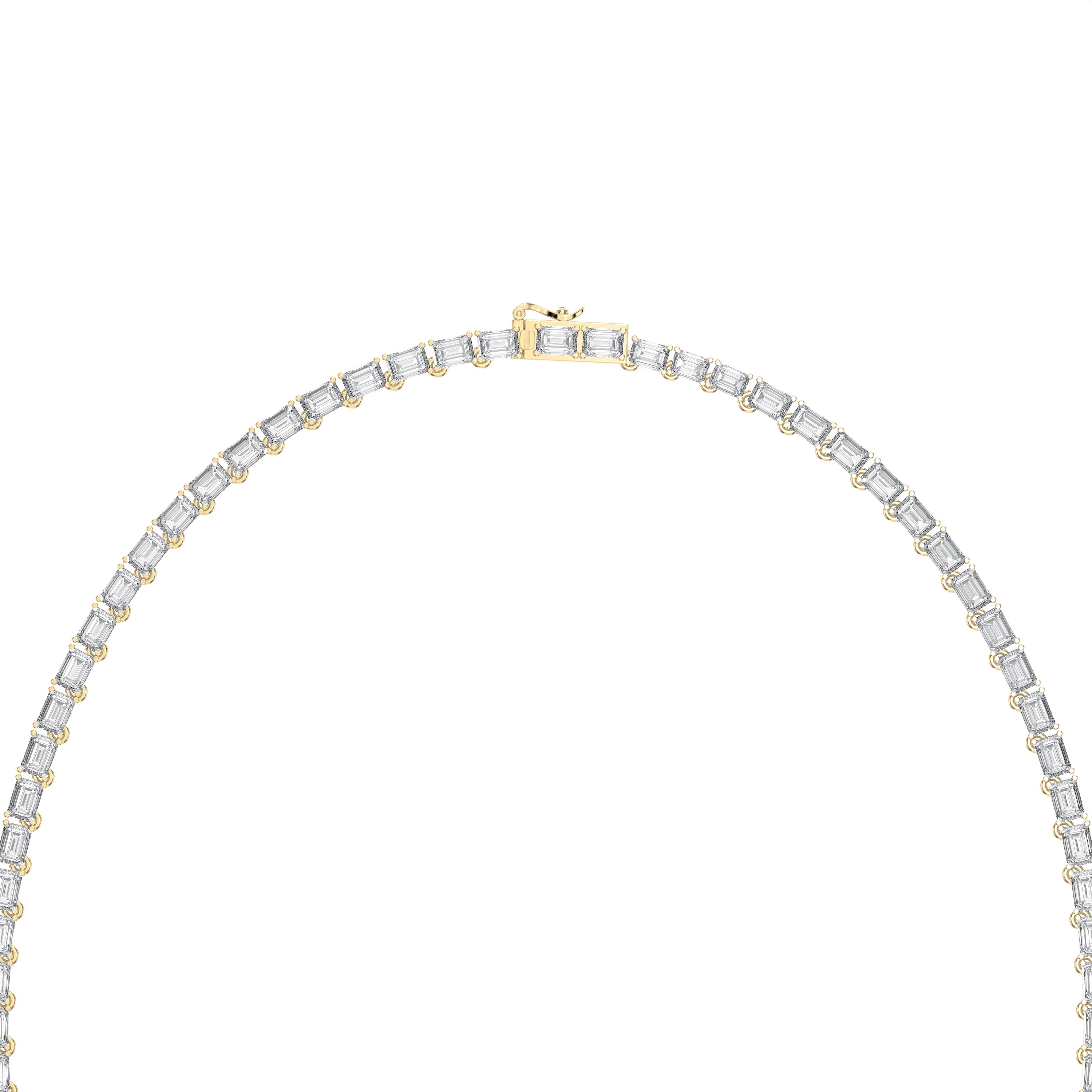 Elevate elegance with this 20.75 carat emerald cut diamond tennis necklace, crafted with 0.25 pointer diamonds in a seamless design. Available in lab-grown