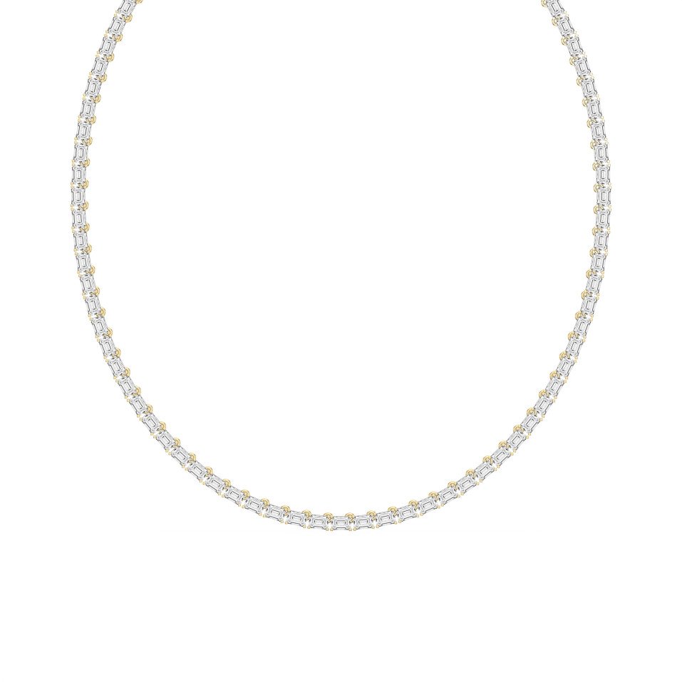 Elevate elegance with this 20.75 carat emerald cut diamond tennis necklace, crafted with 0.25 pointer diamonds in a seamless design. Available in lab-grown