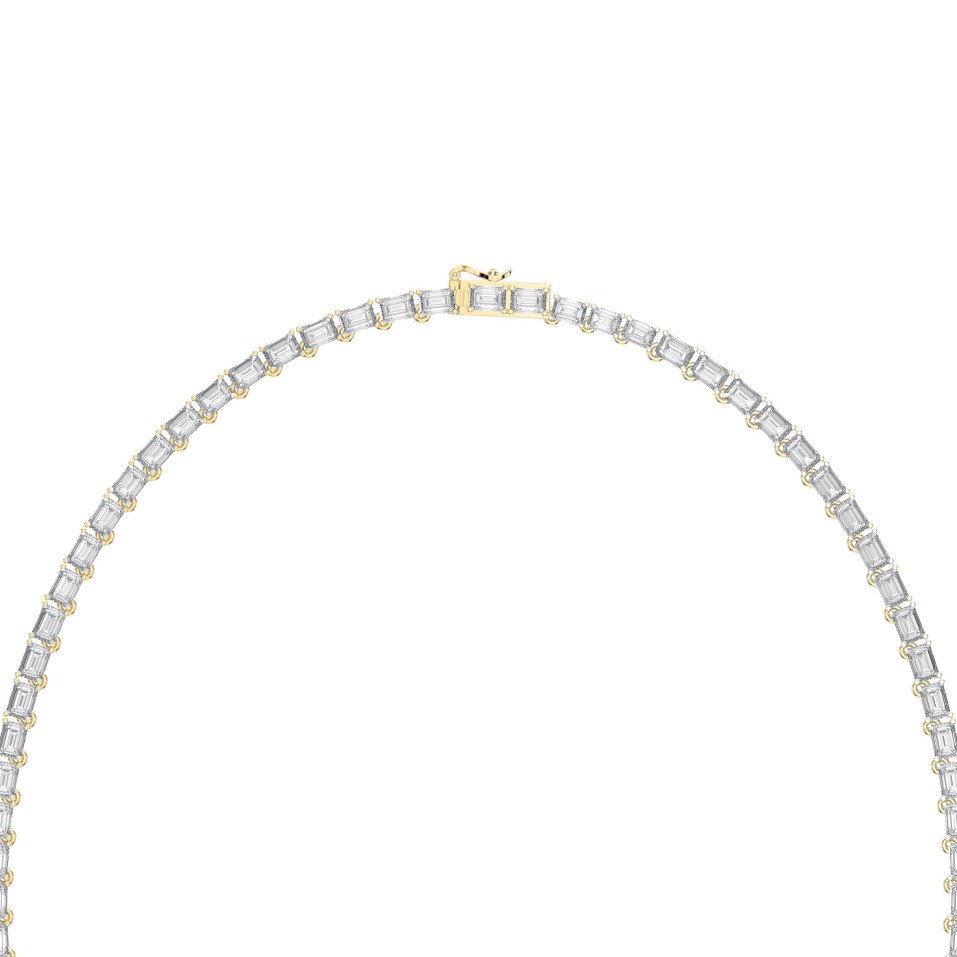 Elevate elegance with this 20.75 carat emerald cut diamond tennis necklace, crafted with 0.25 pointer diamonds in a seamless design. Available in lab-grown