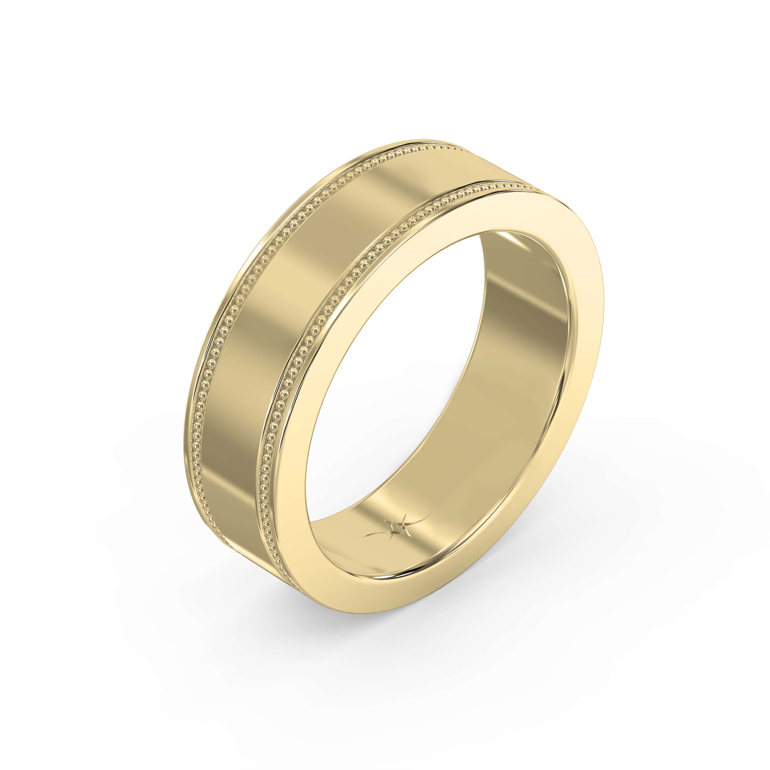 Men’s Flat Polish Milgrain Gold Ring