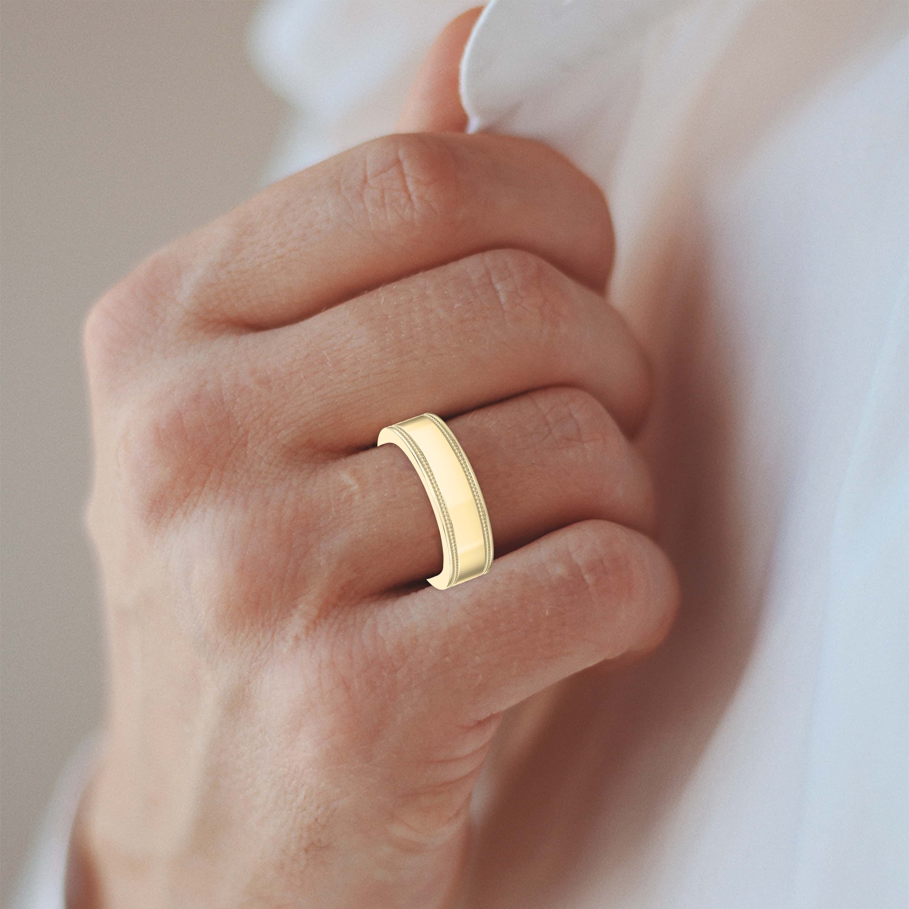 Men’s Flat Polish Milgrain Gold Ring