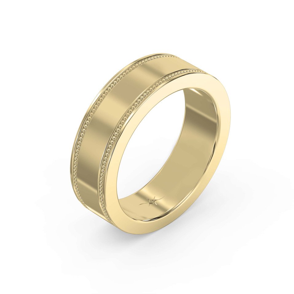 Men’s Flat Polish Milgrain Gold Ring