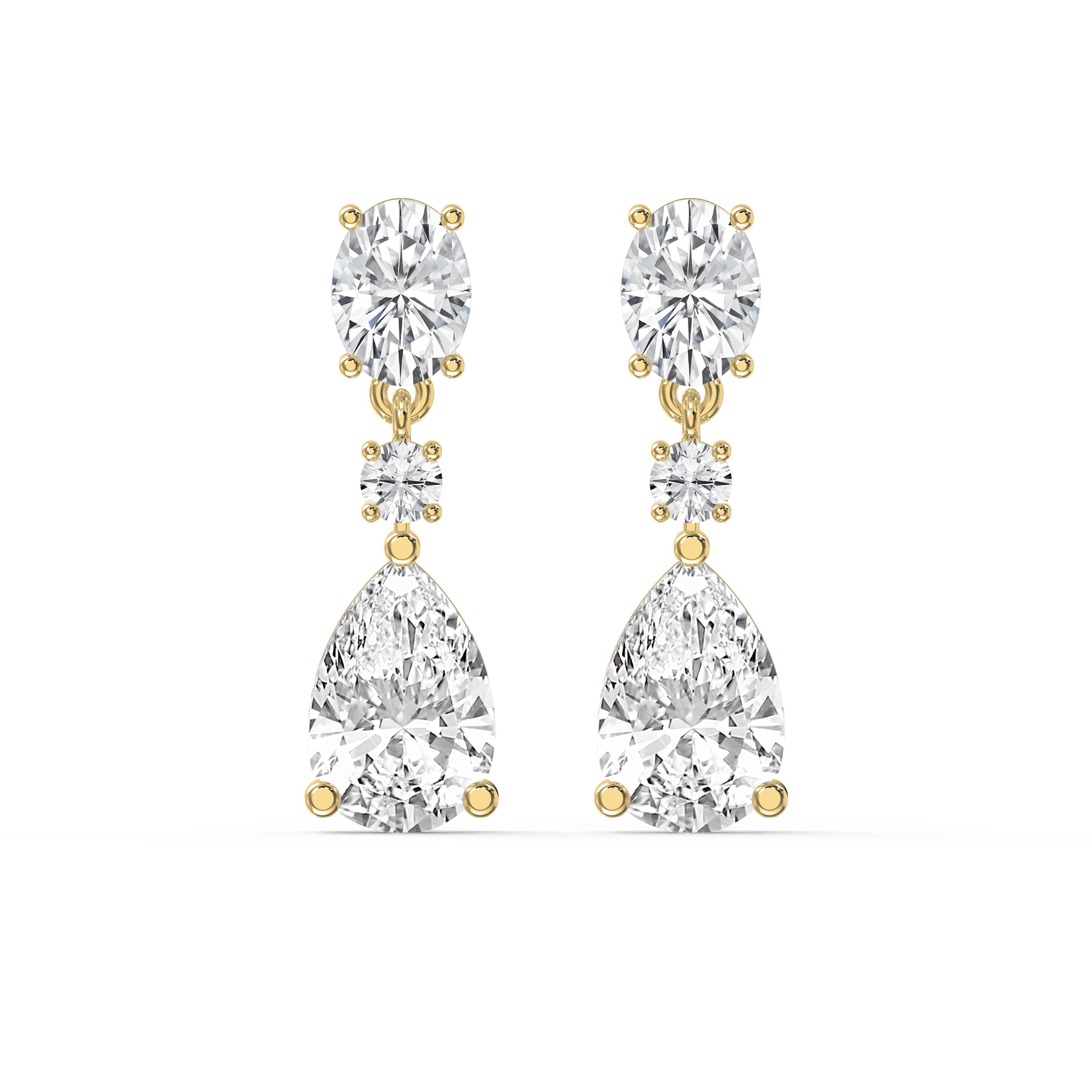 Elegant Diamond Drop Earrings – Oval, Round & Pear Cut Stones | Choose Lab-Grown & Natural Diamonds