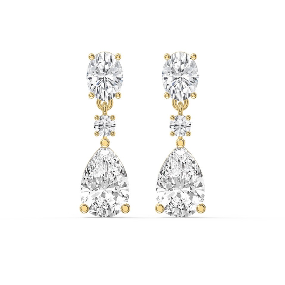 Elegant Diamond Drop Earrings – Oval, Round & Pear Cut Stones | Choose Lab-Grown & Natural Diamonds