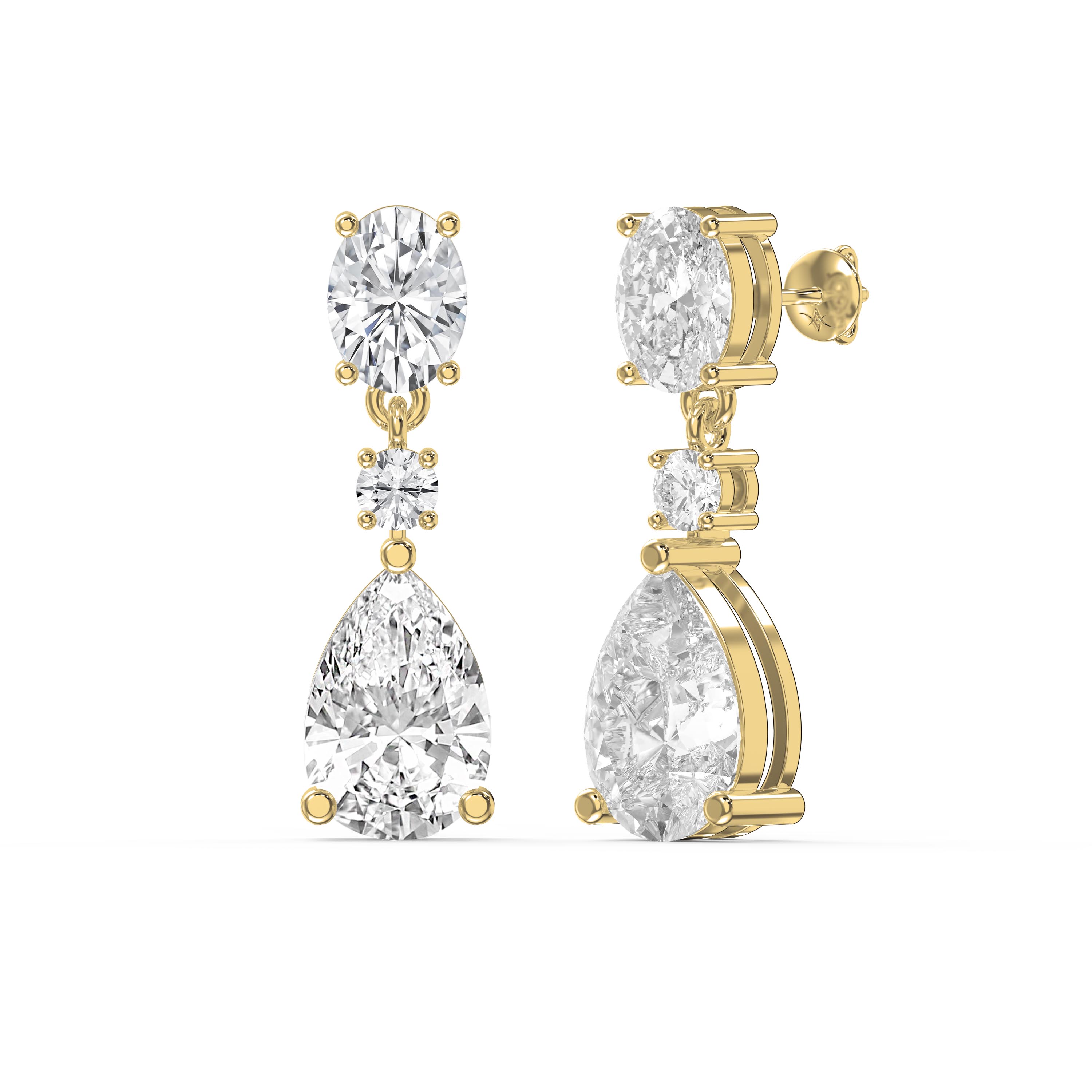 Elegant Diamond Drop Earrings – Oval, Round & Pear Cut Stones | Choose Lab-Grown & Natural Diamonds