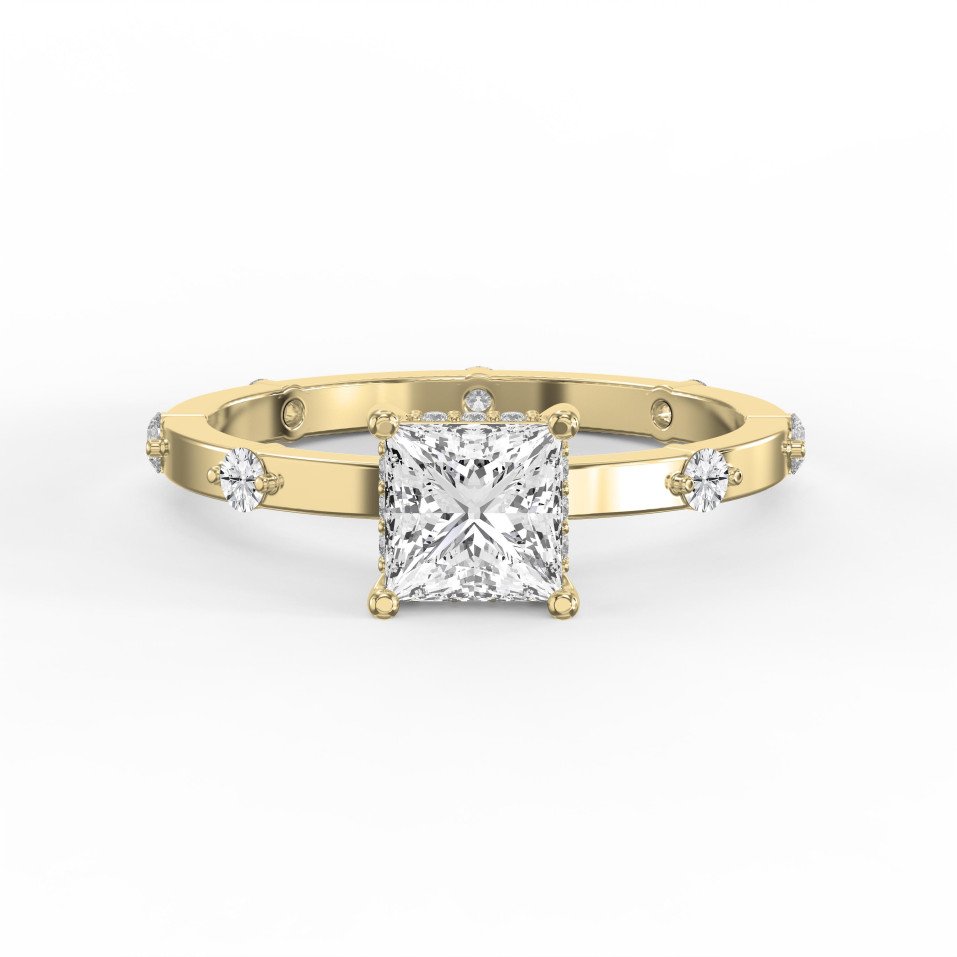 Unique Scattered Diamond Ring for Modern Elegance Princess Cut Diamond Side Stone Ring