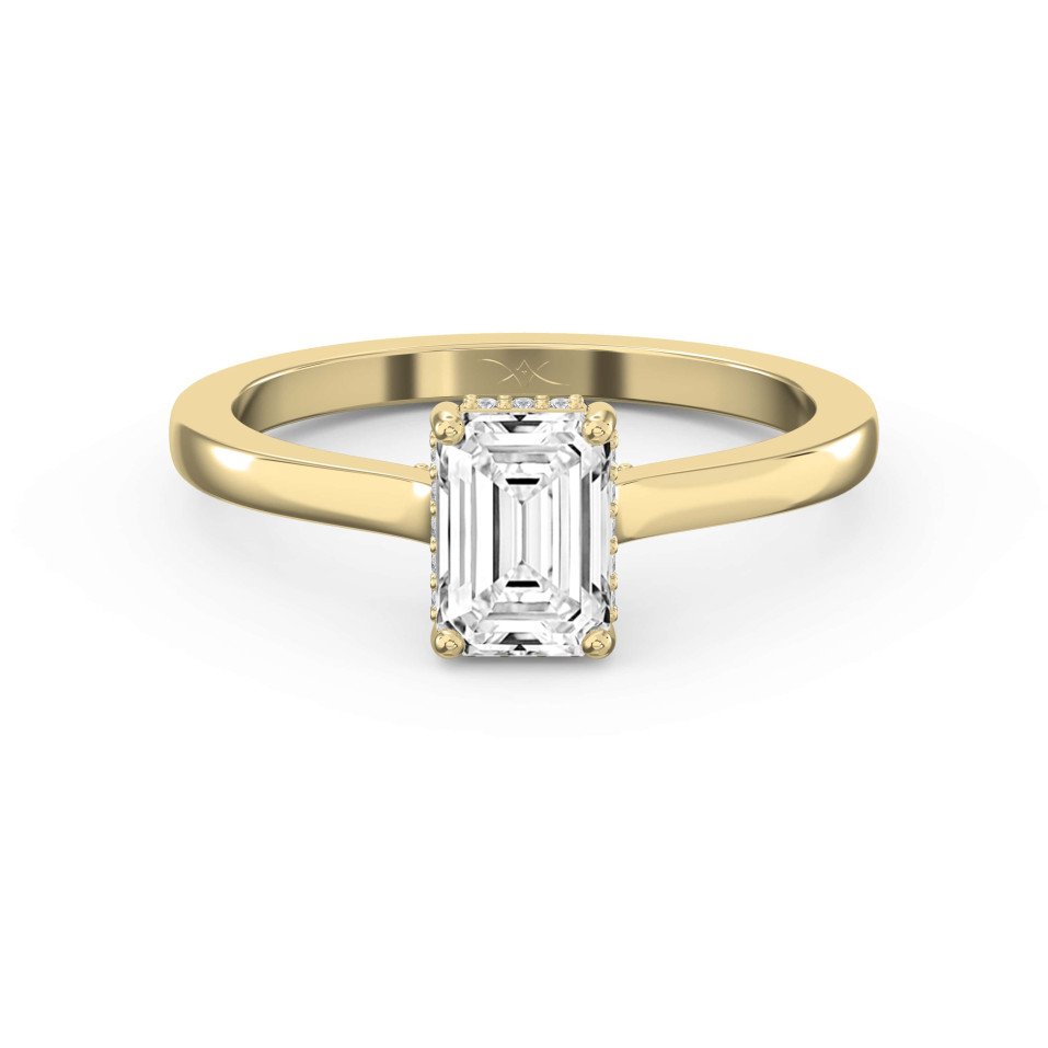 Emerald Shape Hidden Halo Engagement Ring – Choose Lab-Grown or Natural Diamond