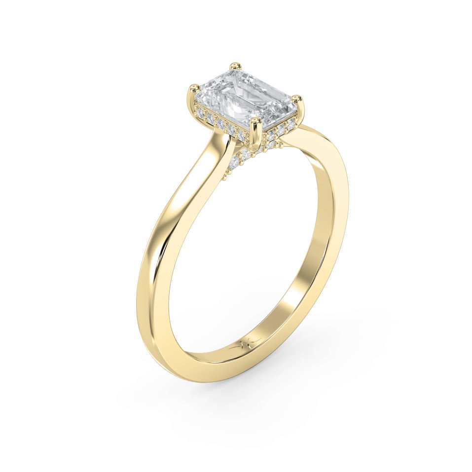 Emerald Shape Hidden Halo Engagement Ring – Choose Lab-Grown or Natural Diamond